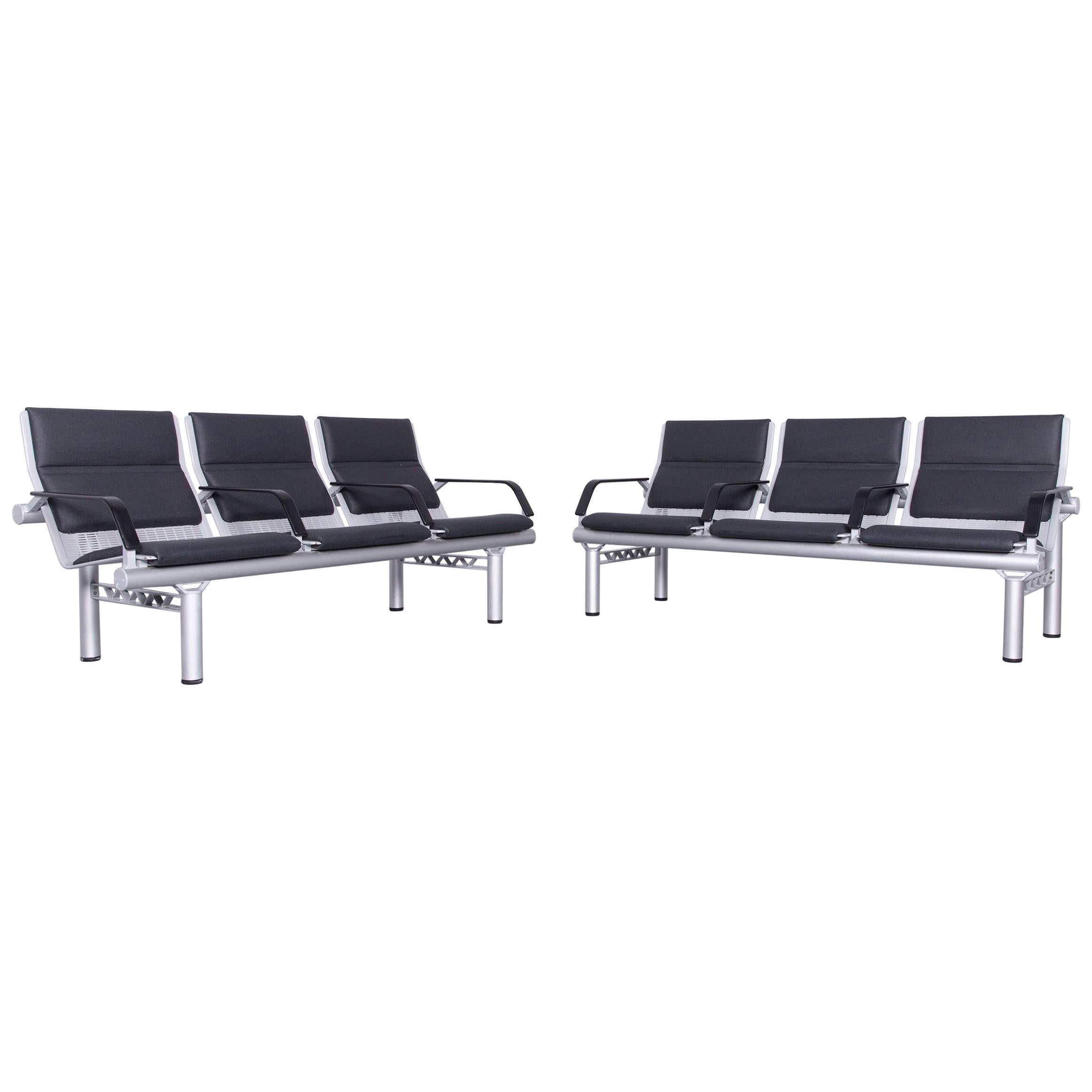 Wilkhahn Tubis Designer Fabric Sofa Set Three-Seat Bank Anthracite For Sale