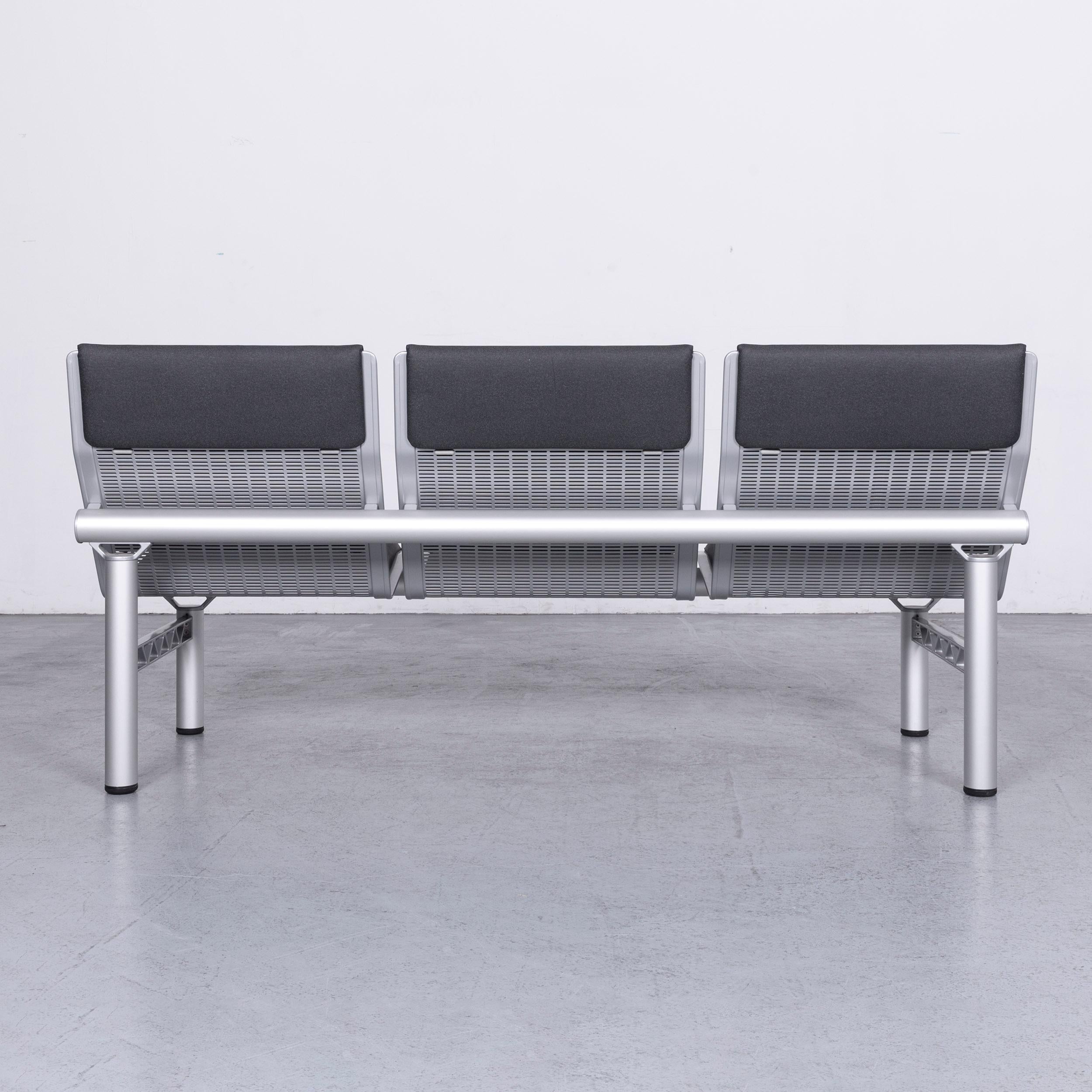 Wilkhahn Tubis Designer Fabric Sofa Three-Seat Bank Anthracite For Sale 6