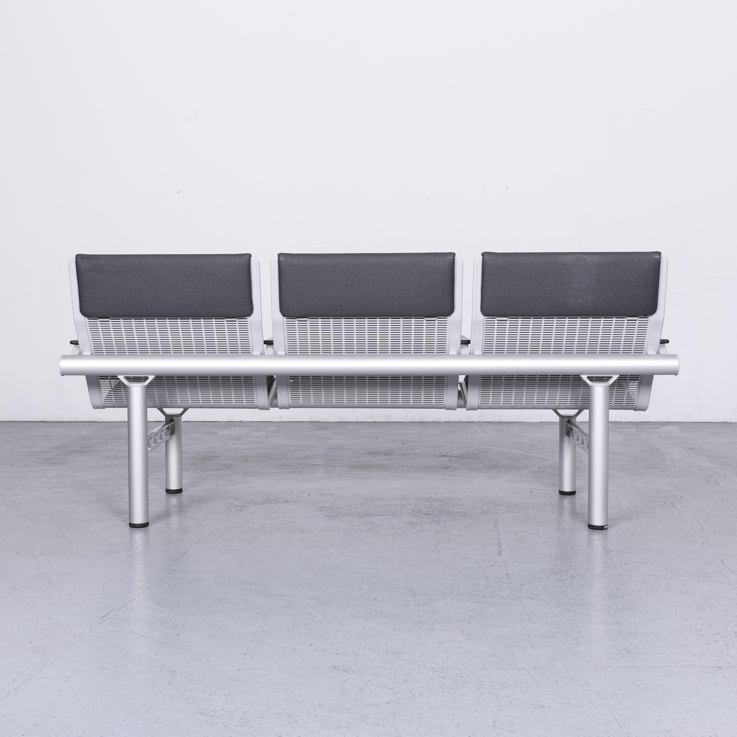 Wilkhahn Tubis Designer Fabric Sofa Three-Seat Bank Anthracite For Sale 6