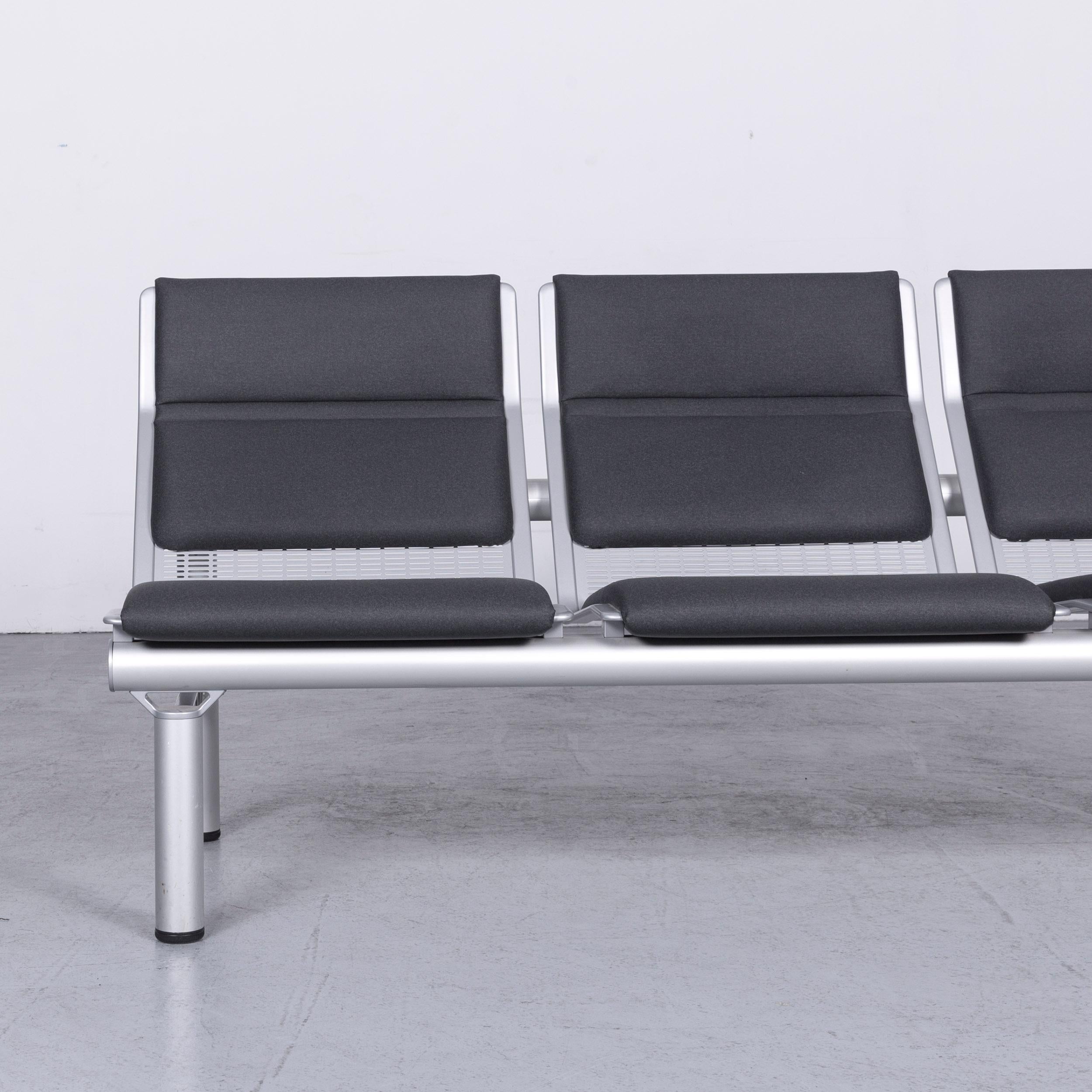 German Wilkhahn Tubis Designer Fabric Sofa Three-Seat Bank Anthracite For Sale