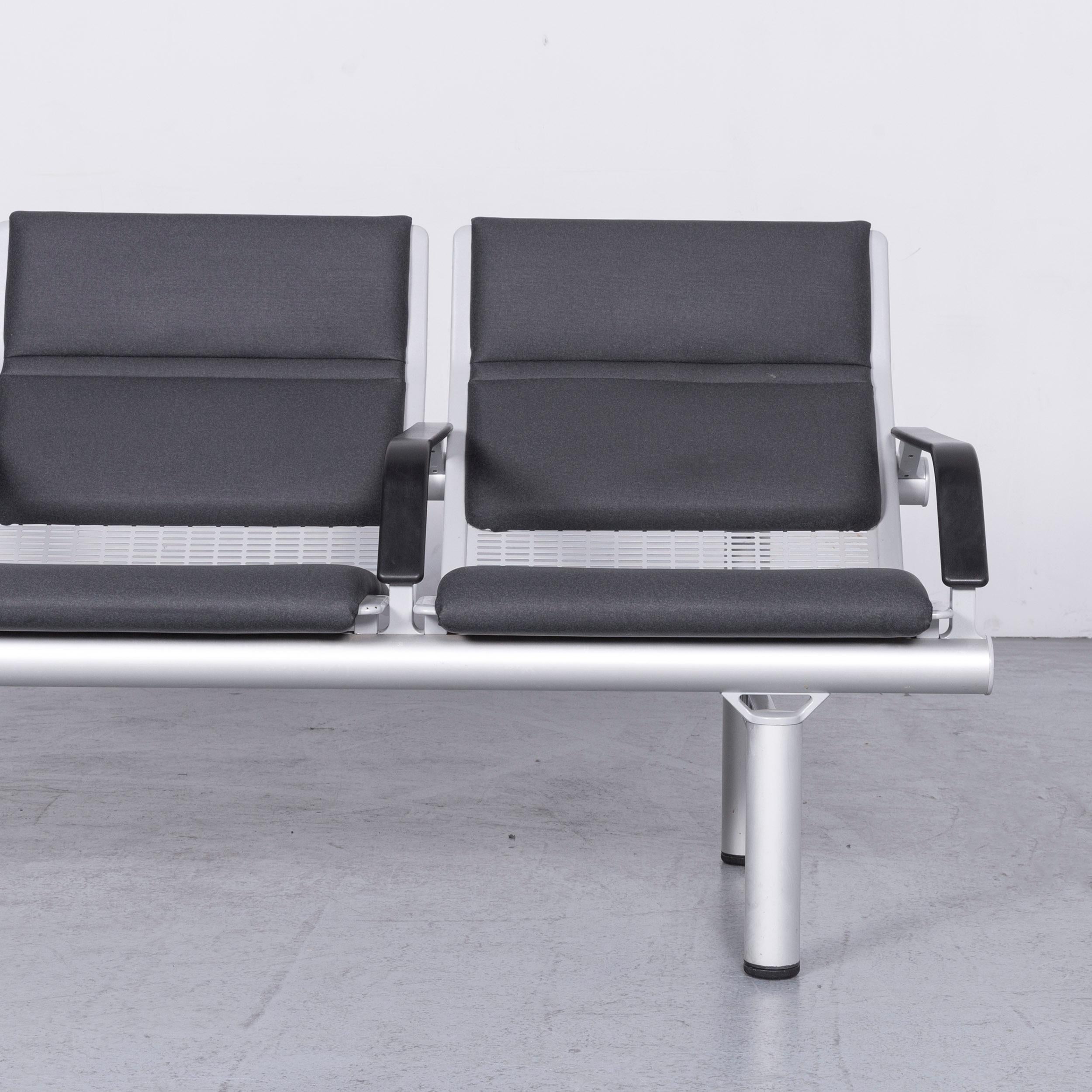 German Wilkhahn Tubis Designer Fabric Sofa Three-Seat Bank Anthracite For Sale