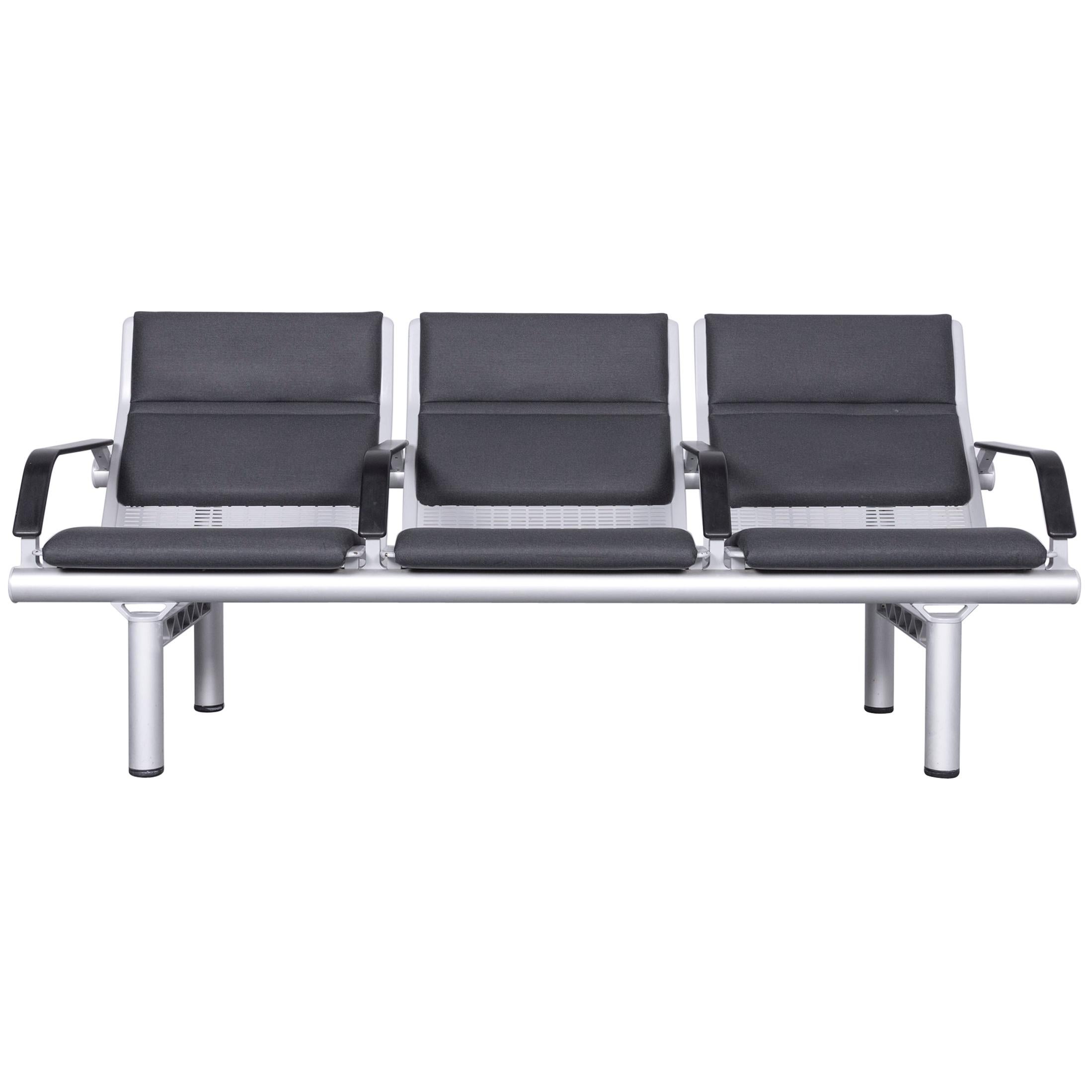 Wilkhahn Tubis Designer Fabric Sofa Three-Seat Bank Anthracite For Sale