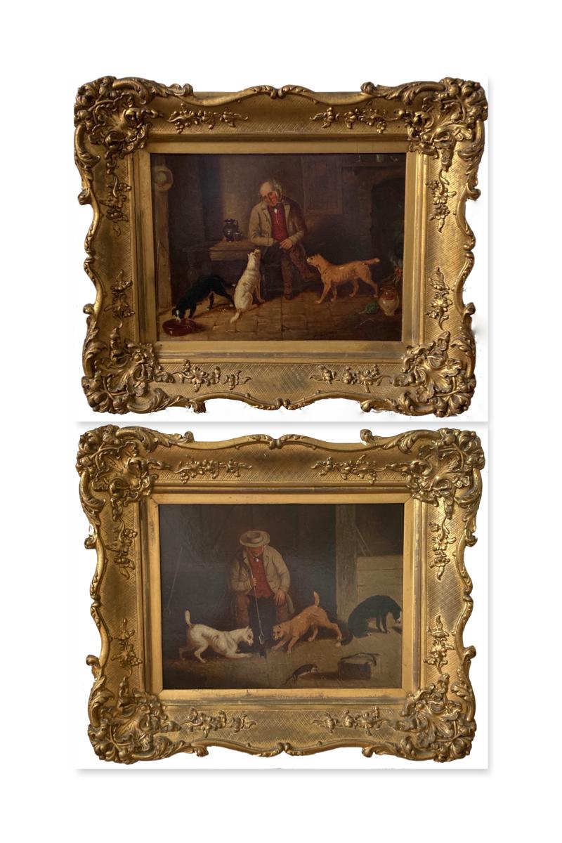 Wilkinson John Gilbert Interior Painting - WJ Gilbert, Pair of Mid 19th Century Naive Folk Art Paintings