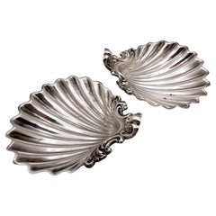 Wilkinson Pair of English Sterling Silver 1872 Victorian Shell Dishes