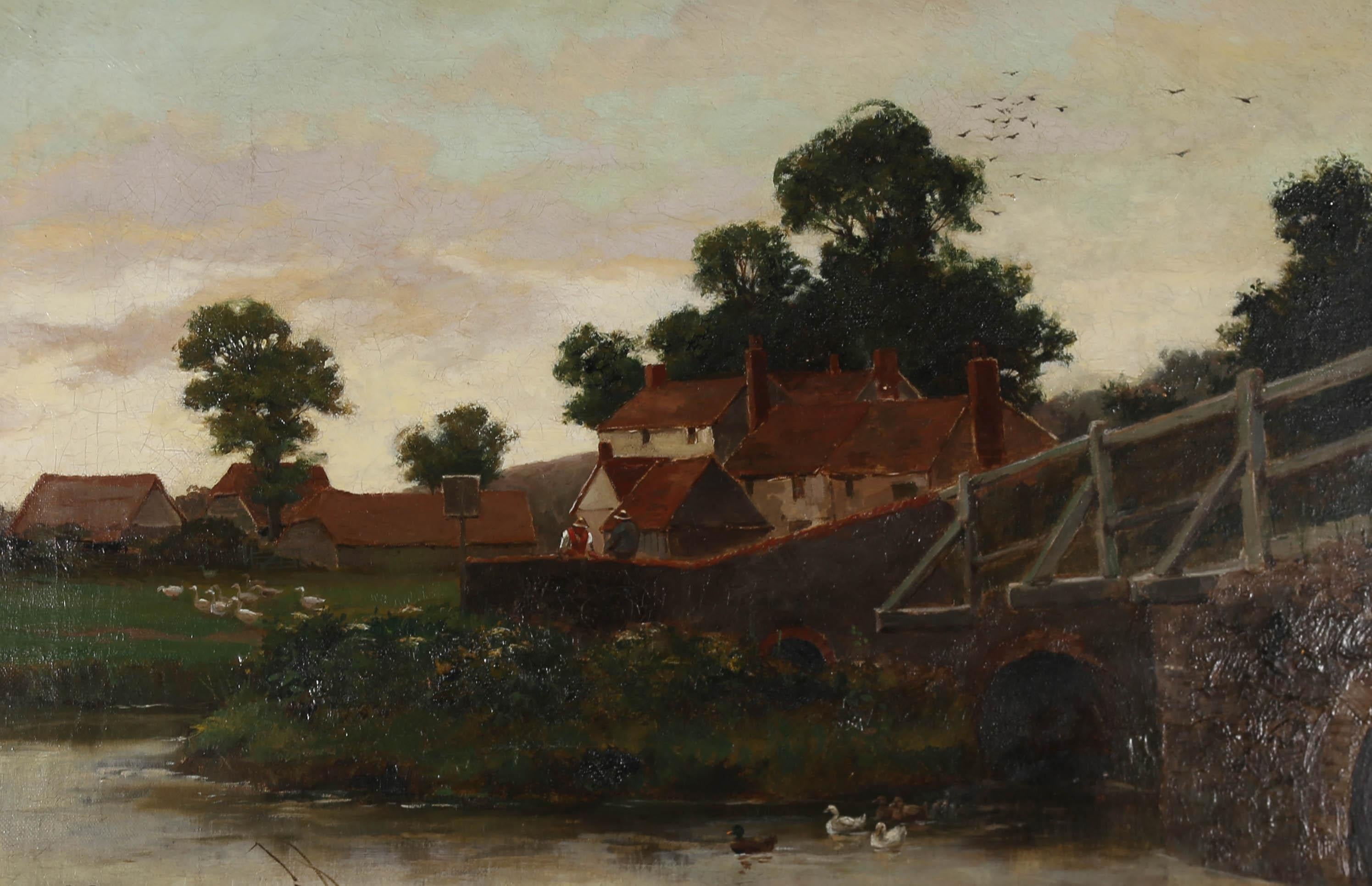 Will Anderson (1880-1895) - Olio incorniciato della fine del XIX secolo, scena di villaggio 3