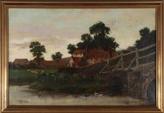 Will Anderson (1880-1895) - Olio incorniciato della fine del XIX secolo, scena di villaggio