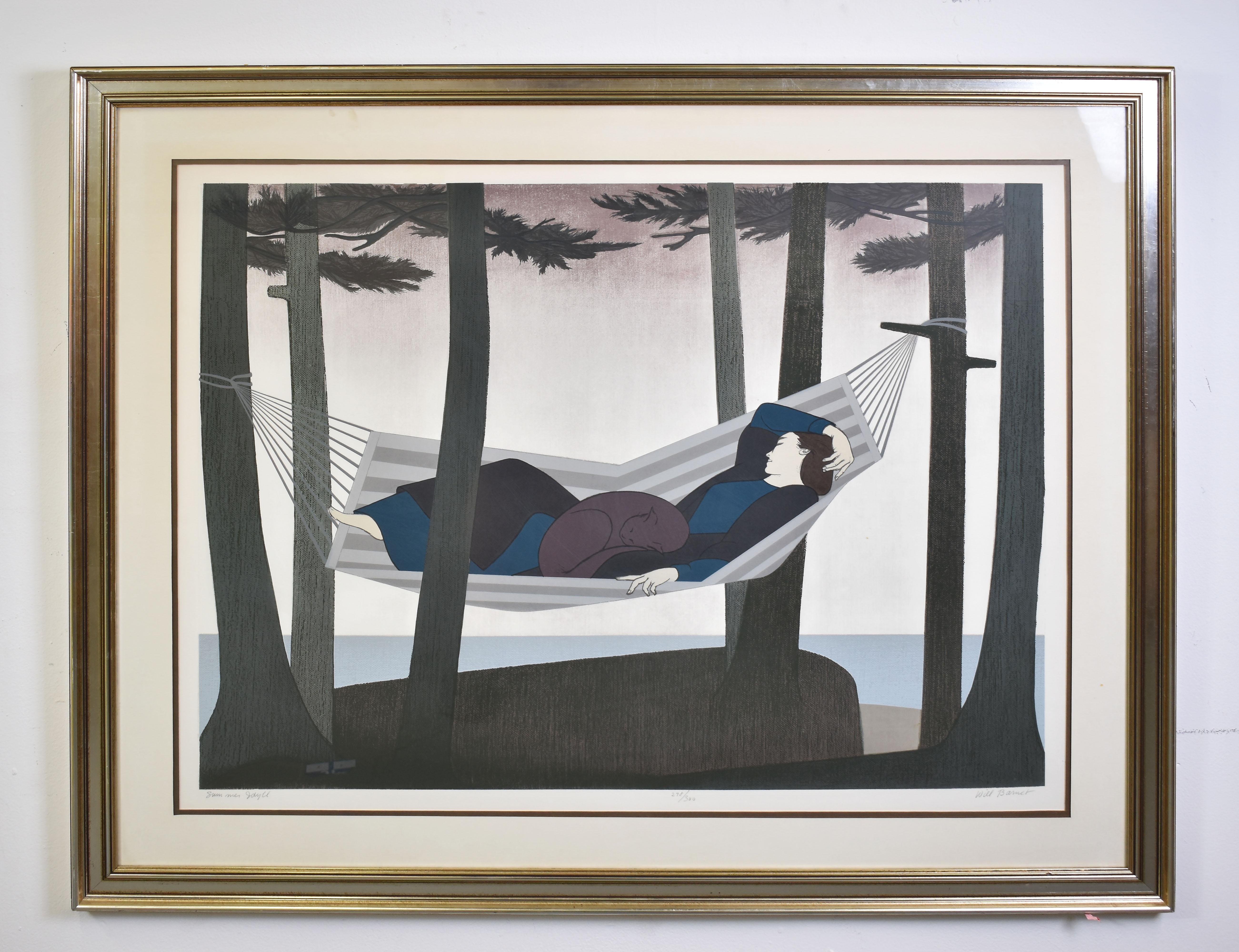 Vintage American modernist lithograph titled, 