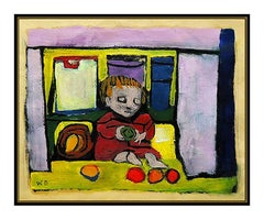 Will Barnet Oil Painting Original Signed Illustration Modern Child Portrait Art