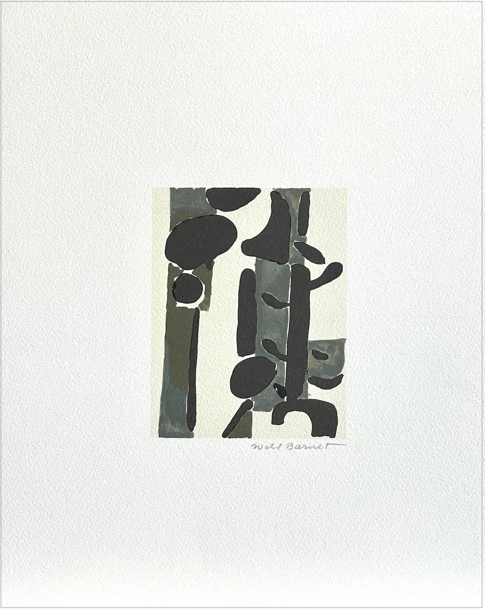 GRAY AND BLACK ABSTRACT 2002 Signed Lithograph, John Ashbery Suite A WAVE Poem - Print by Will Barnet
