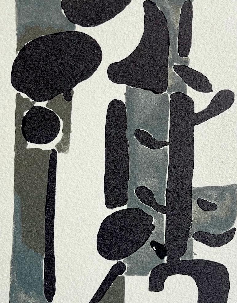 GRAY AND BLACK ABSTRACT 2002 Litografia firmata, John Ashbery Suite A WAVE Poesia - Print Contemporaneo di Will Barnet