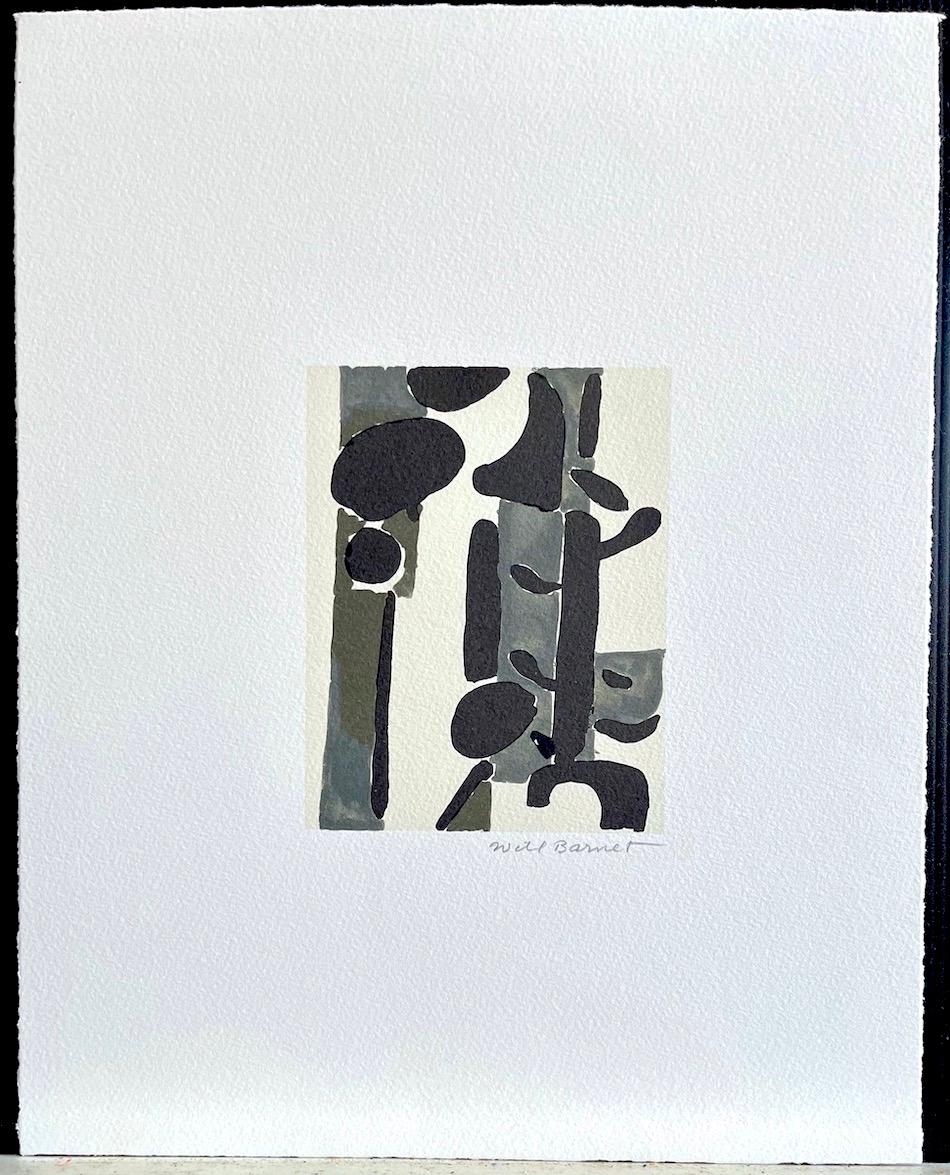 GRAY AND BLACK ABSTRACT 2002 Signed Lithograph, John Ashbery Suite A WAVE Poem - Contemporary Print by Will Barnet