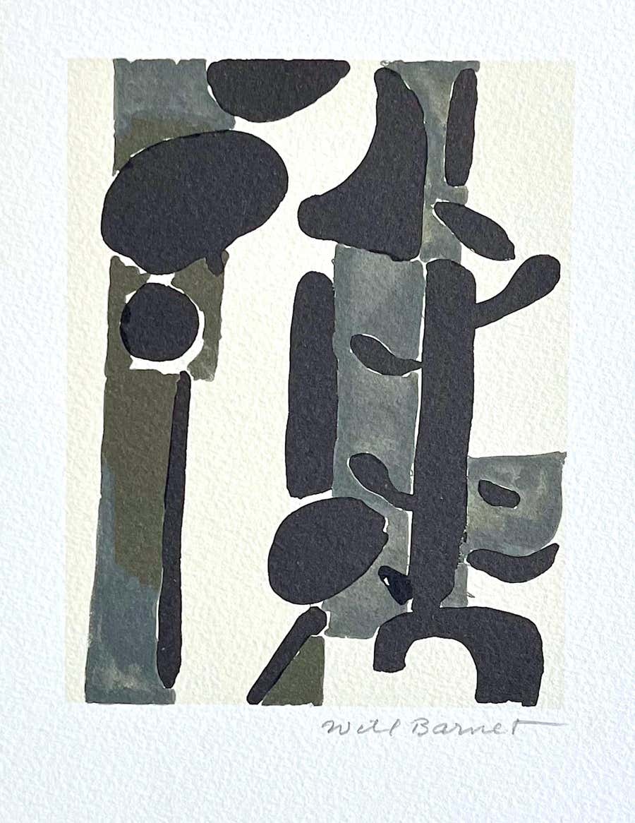 GRAY AND BLACK ABSTRACT 2002 Signed Lithograph, John Ashbery Suite A WAVE Poem