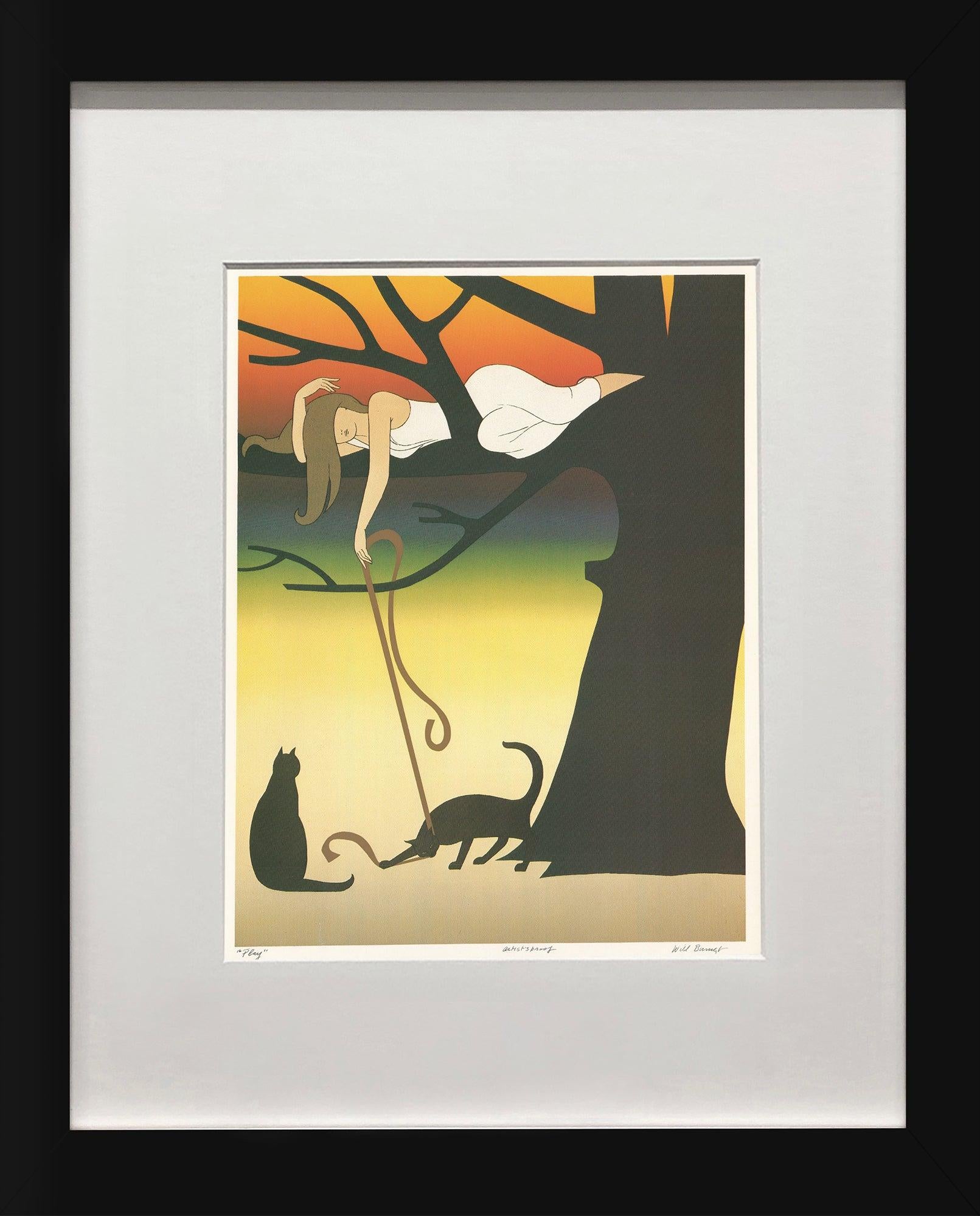 This captivating composition by Will Barnet, titled Play, exemplifies the artist’s mature style—lyrical, contemplative, and elegantly distilled. Known for his ability to merge figuration with abstraction, Barnet creates a dreamlike scene in which