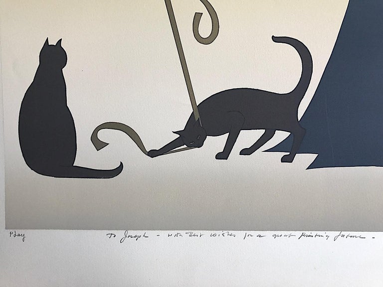 Will Barnet Play Signed Lithograph Young Woman W Cats Portrait