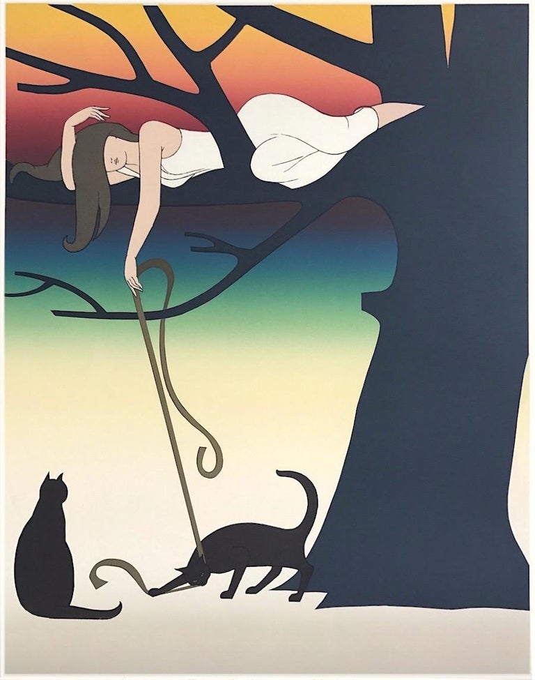 Will Barnet Play Signed Lithograph Young Woman W Cats Portrait
