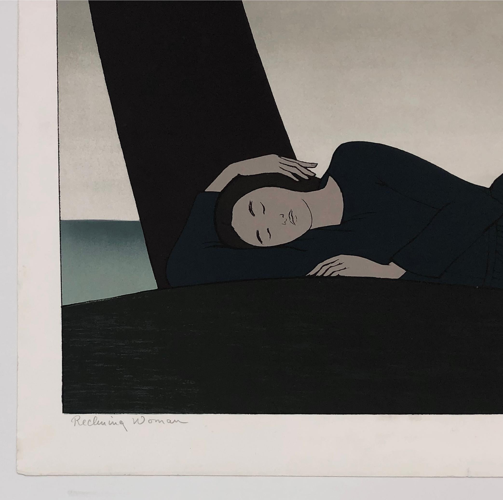 Donna reclinata (litografia incorniciata e firmata a mano) - Print di Will Barnet