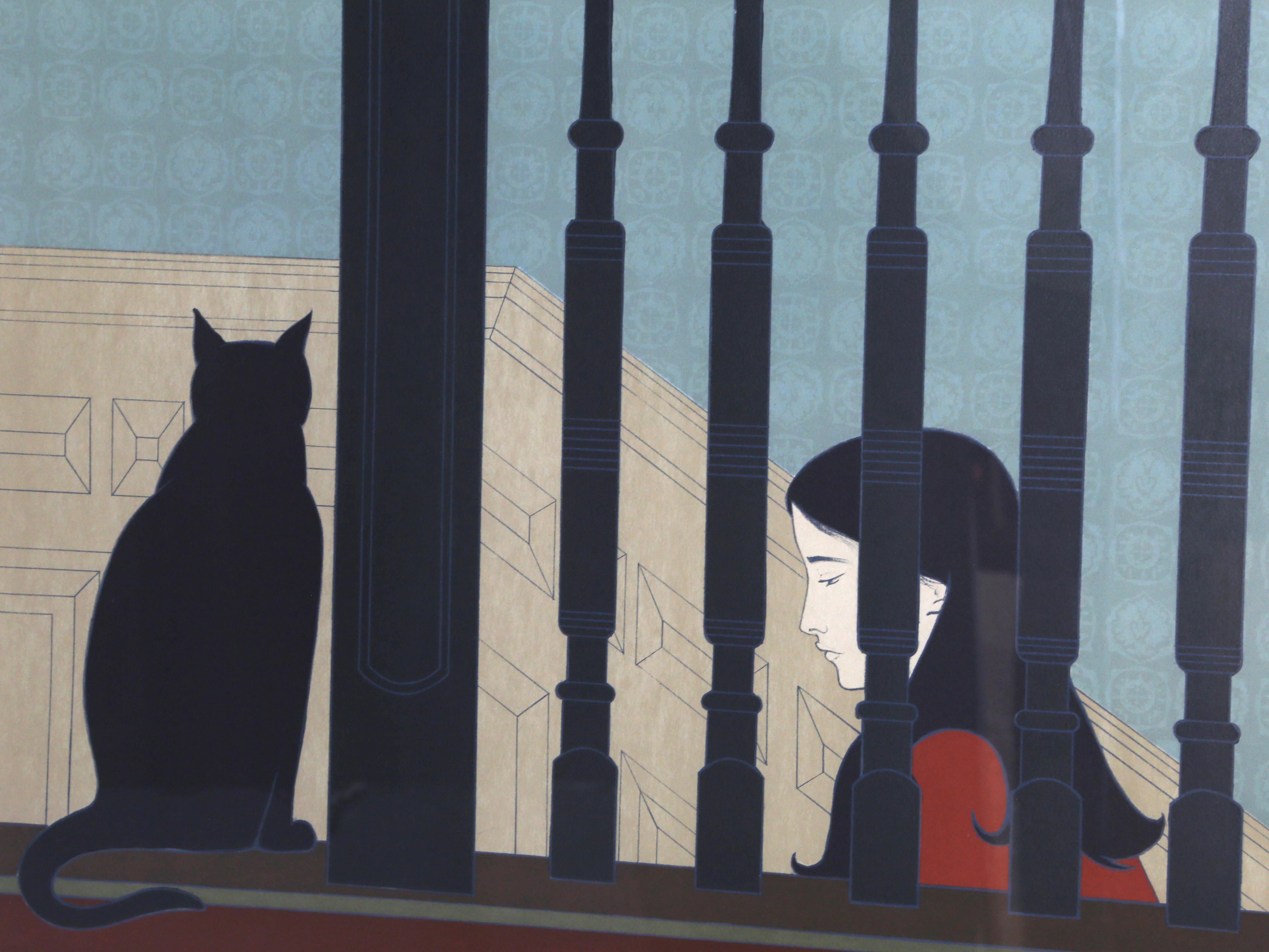 Artist: Will Barnet, American (1911 - 2012)
Title: The Bannister
Year: 1981
Medium: Lithograph on Arches, signed and numbered in pencil
Edition: 300 (Artist's Proof)
Image: 32 x 25 inches
Size: 36 in. x 28.5 in. (91.44 cm x 72.39 cm)
Frame Size: