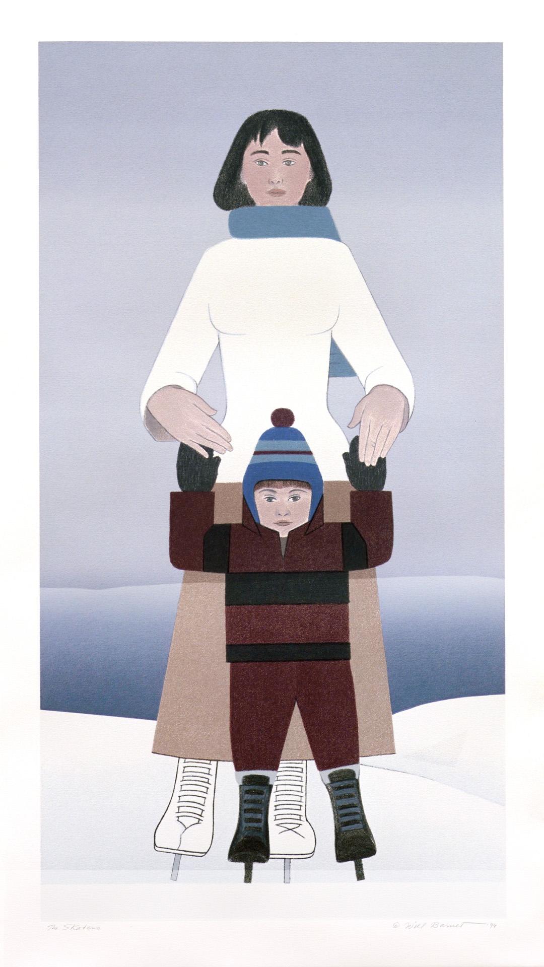 The Skaters, di Will Barnet (serigrafia di donna e bambino che pattinano sul ghiaccio)