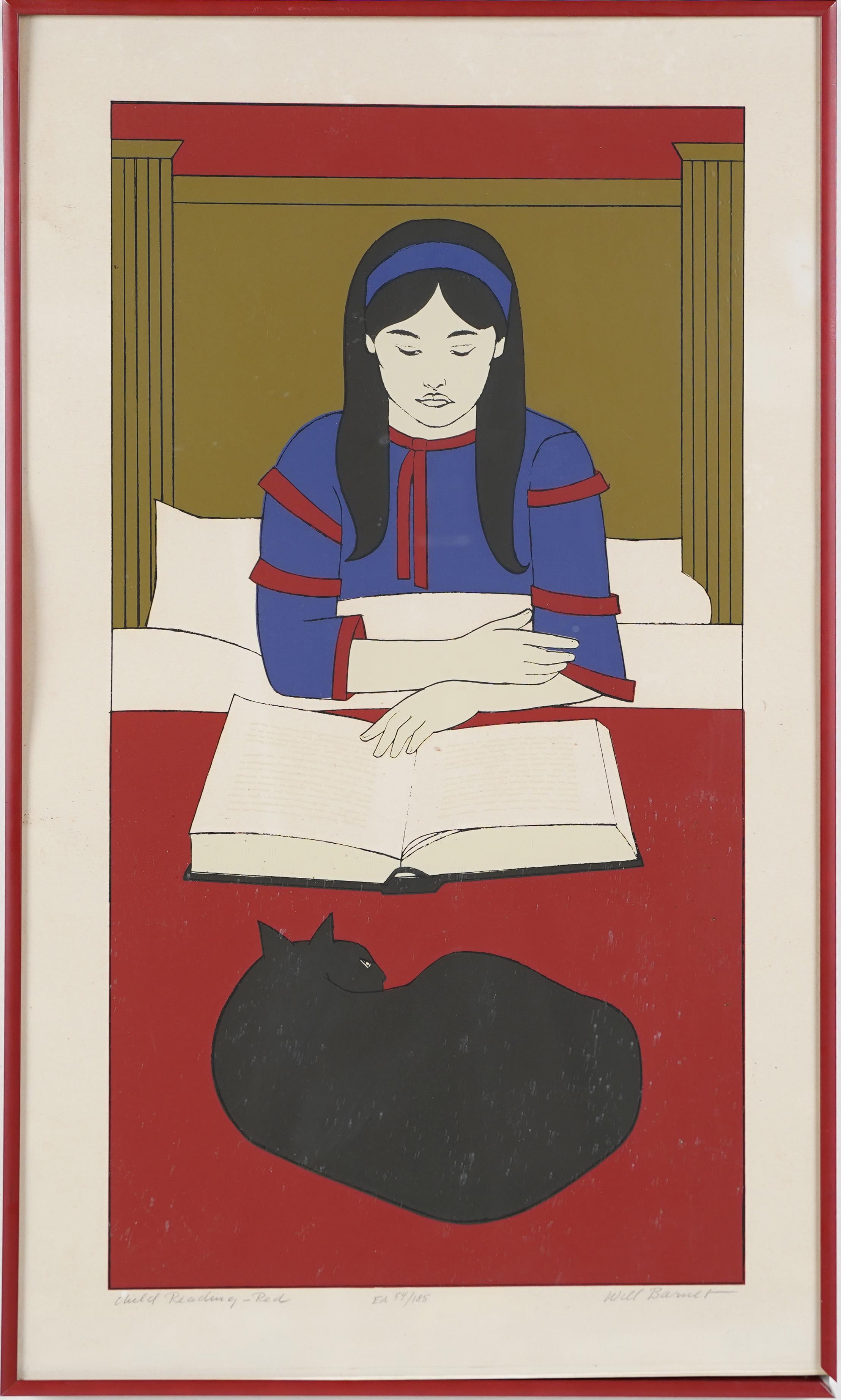 Will Barnet Animal Print - Vintage Signed and Numbered Limited Edition Serigraph "Child Reading"