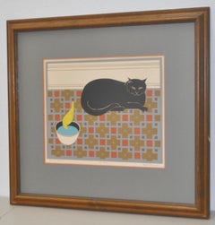 Will Barnet "Cat and Canary" Pencil Signed Lithograph c.1970