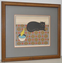  Will Barnet "Cat and Canary" Pencil Signed Lithograph c.1970