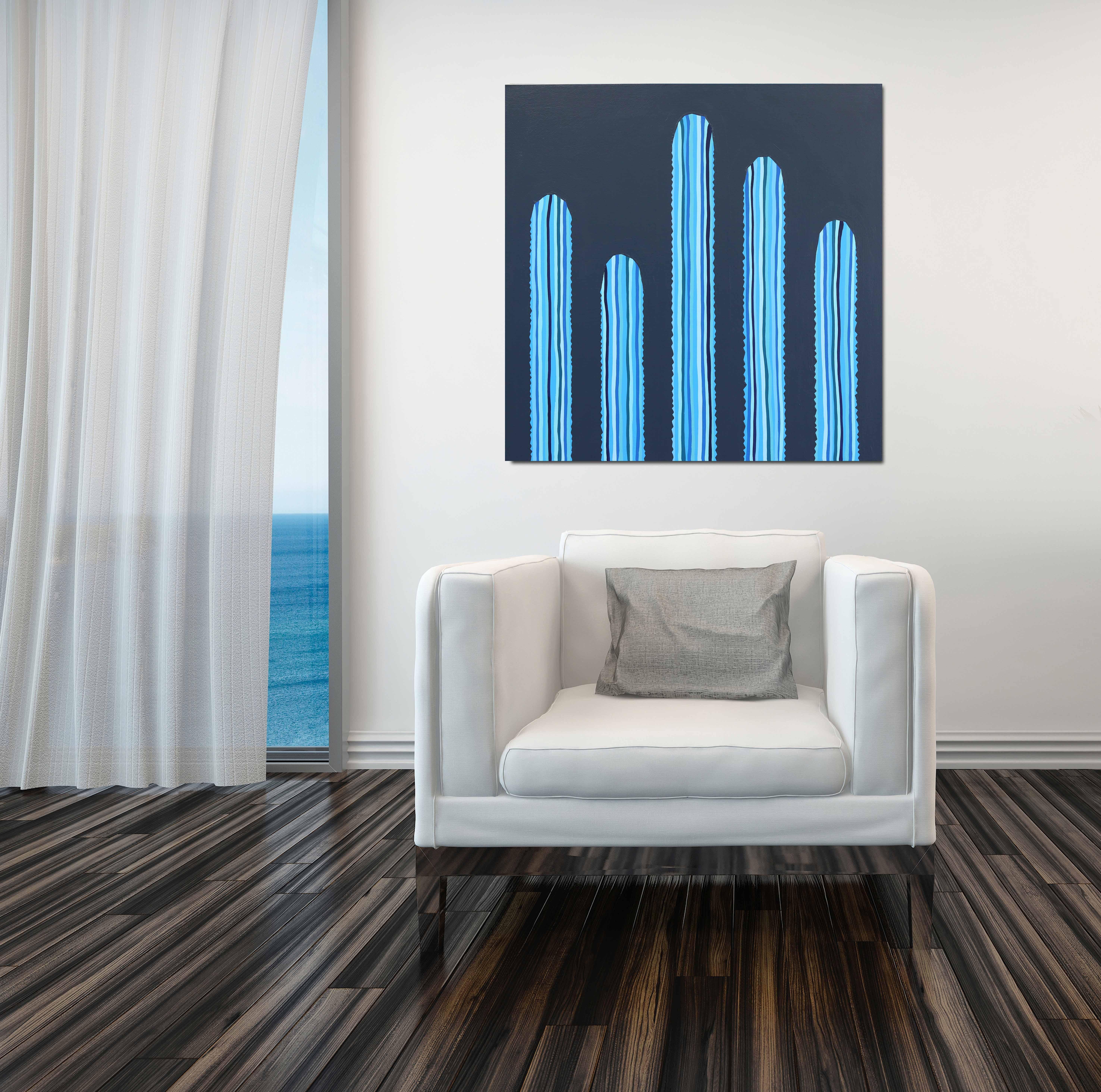 Azul Profundo - Abstract Blue Tone Southwestern Inspired Still Life Painting For Sale 4