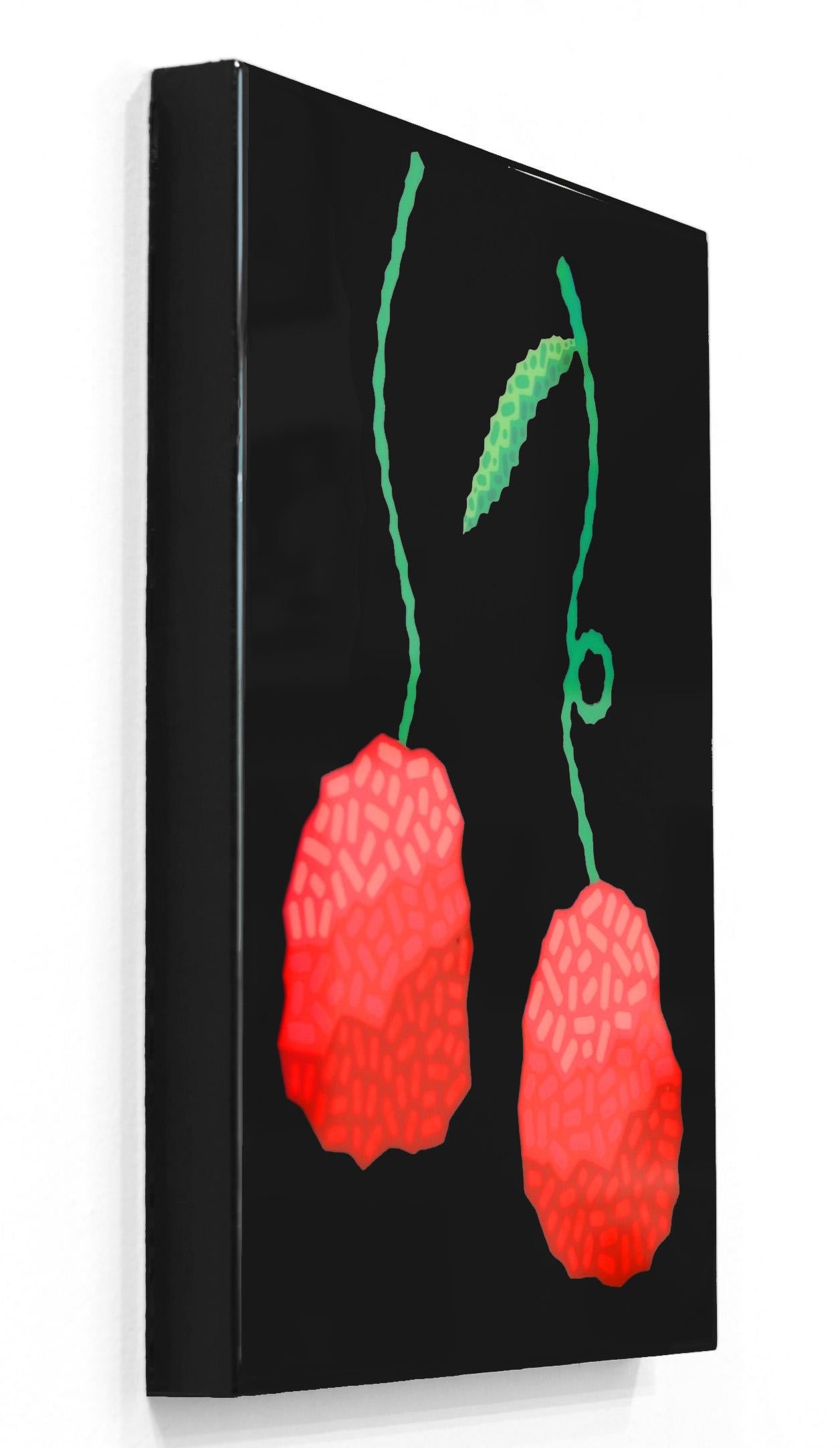 Black Cherries - Vibrant Red Fruit Southwest Inspired Pop Art Food Painting For Sale 1