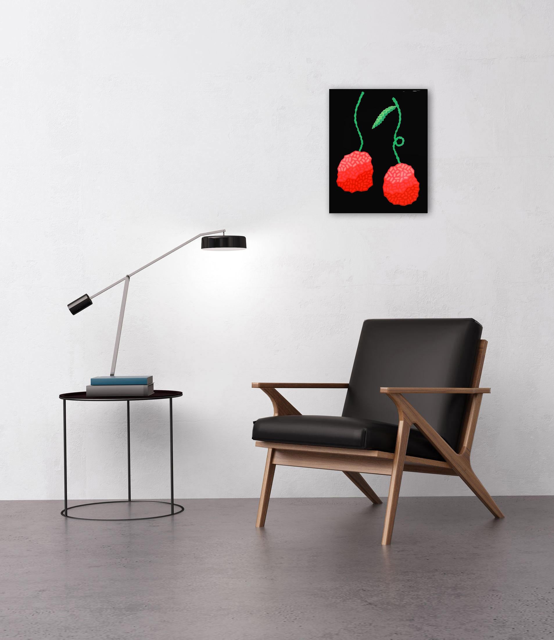 Black Cherries - Vibrant Red Fruit Southwest Inspired Pop Art Food Painting For Sale 3