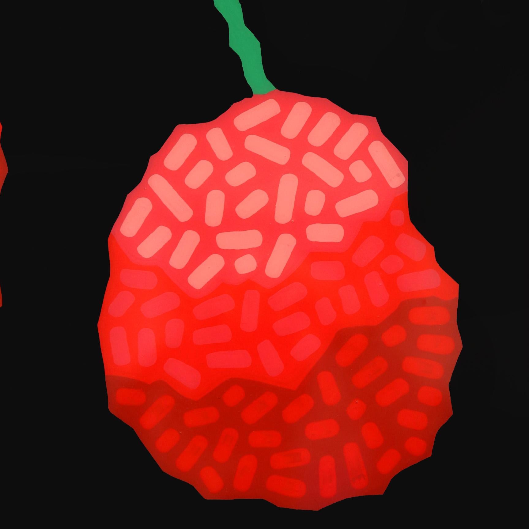 Schwarze Kirschen – lebhafte rote Obst, Südwestlich inspiriertes Pop-Art-Gemälde im Angebot 4