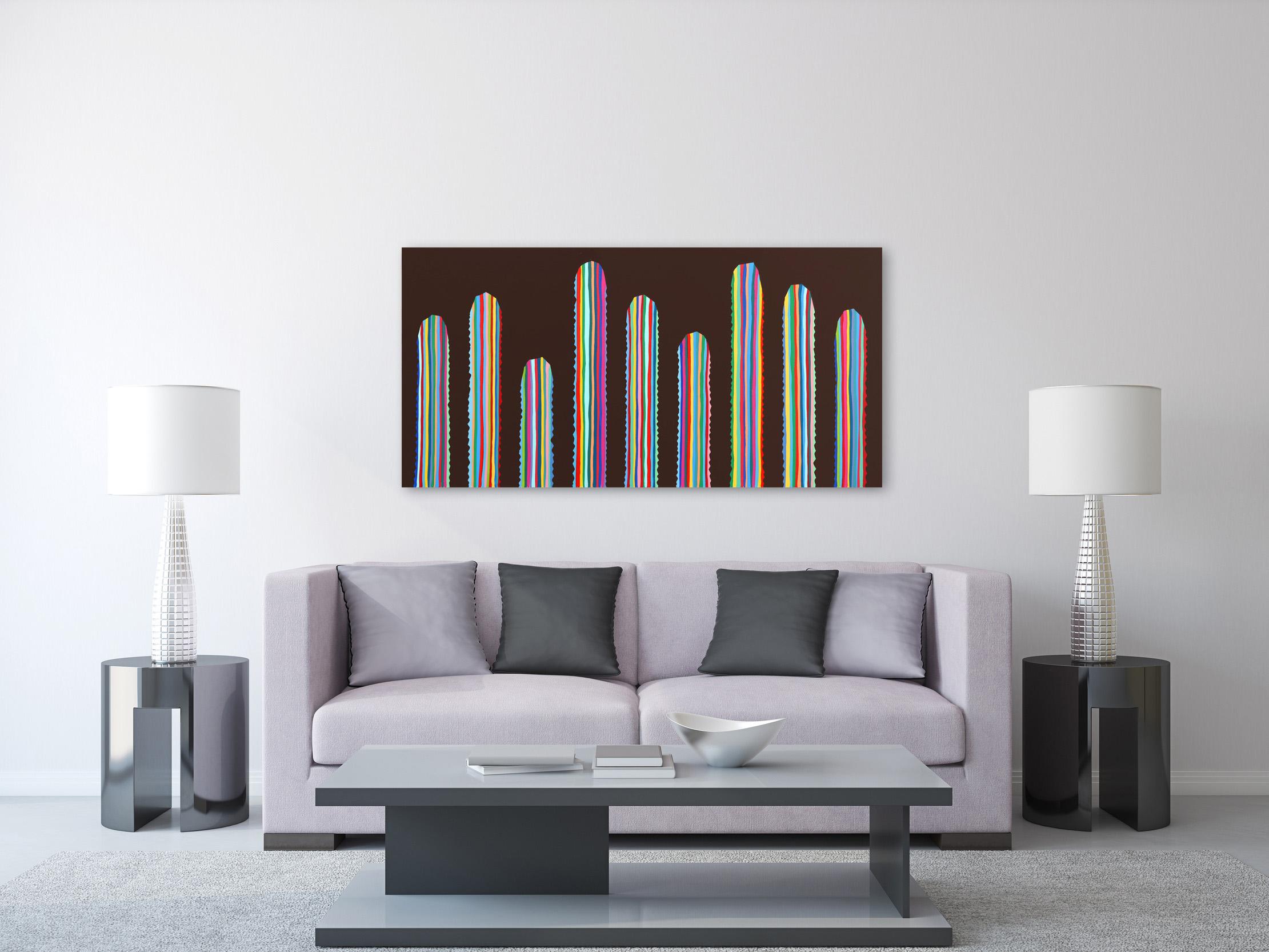 Castano - Rainbow Cactus Southwest Original Painting - Black Abstract Painting by Will Beger