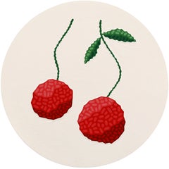 Circle Cherries - Quirky Abstract Fruit Still Life Acrylic Painting on Panel