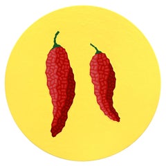 Círculo Fresnos - Original Pintura Abstracta Vibrante Naturaleza Muerta de Pimientos sobre Panel