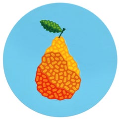 Círculo Tangelo - Pintura original abstracta vibrante de bodegón frutal sobre panel