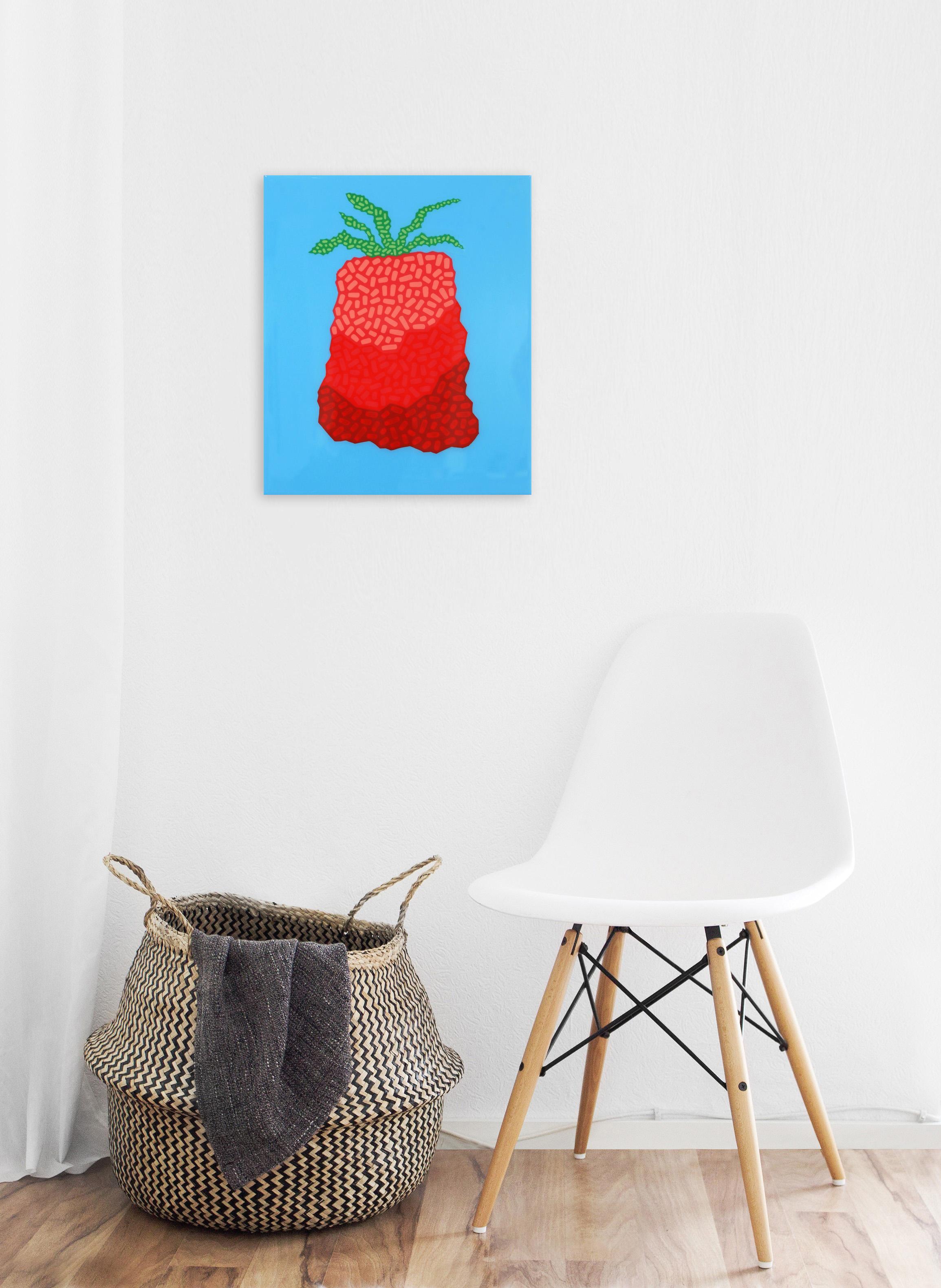 Fresca Gorda - Vibrant Pink Blue Southwest Inspired Pop Art Strawberry Painting For Sale 1