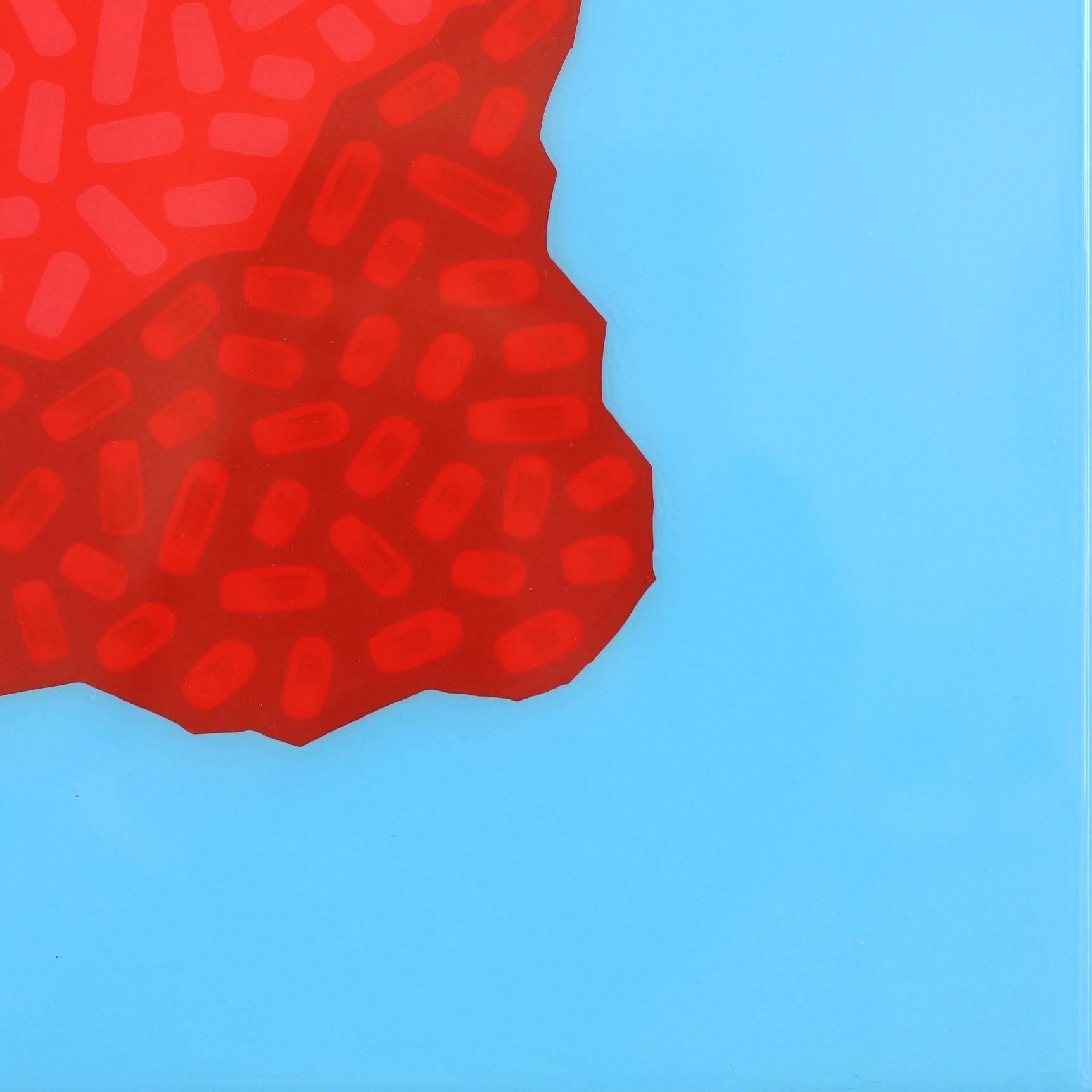 Fresca Gorda – Erdbeerfarbenes, lebhaftes, rosa-blaues, vom Südwesten inspiriertes Pop-Art-Gemälde im Angebot 4