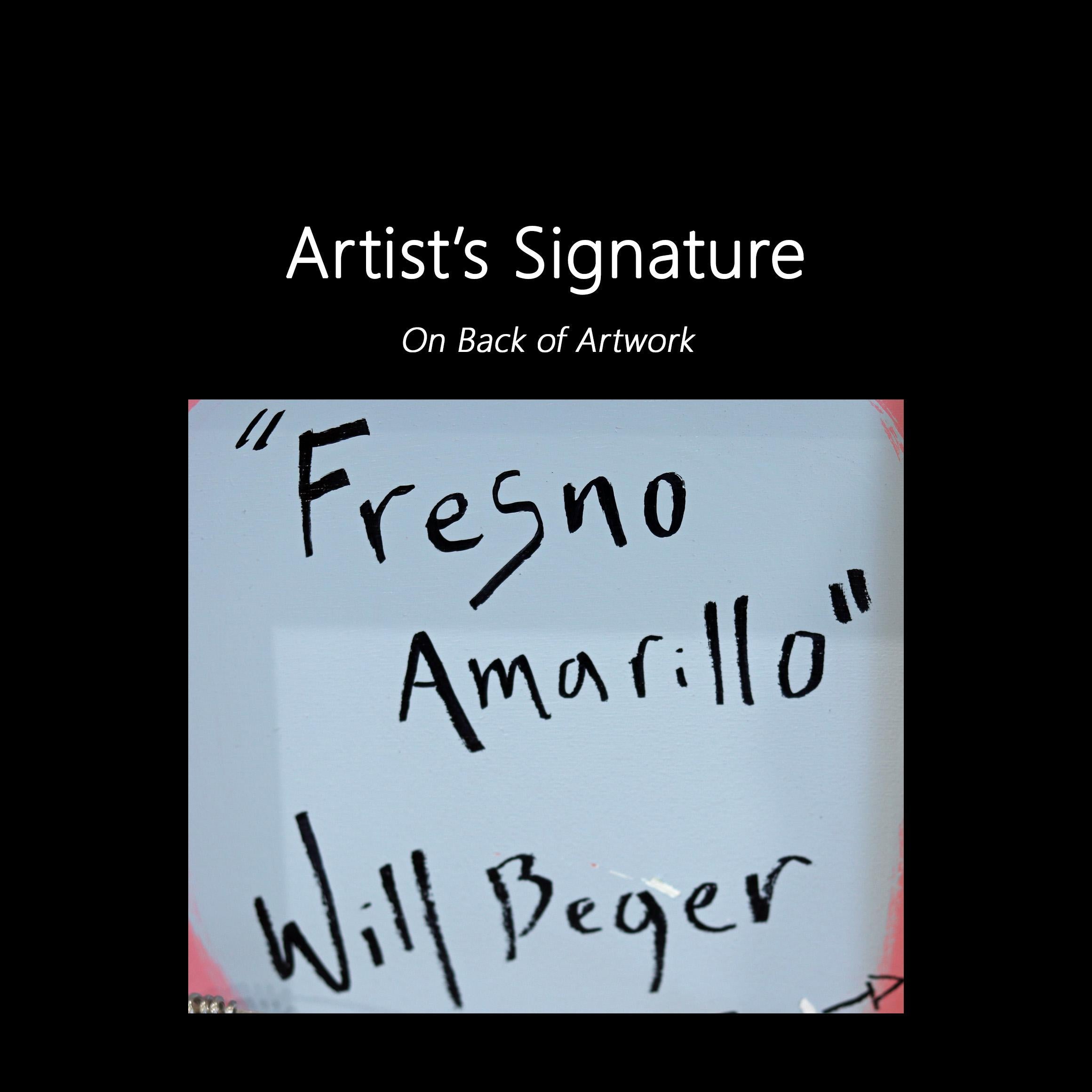Fresno Amarillo  -  Leuchtend rot-gelbes, vom Südwesten inspiriertes Pop-Art-Gemälde für Lebensmittel im Angebot 5