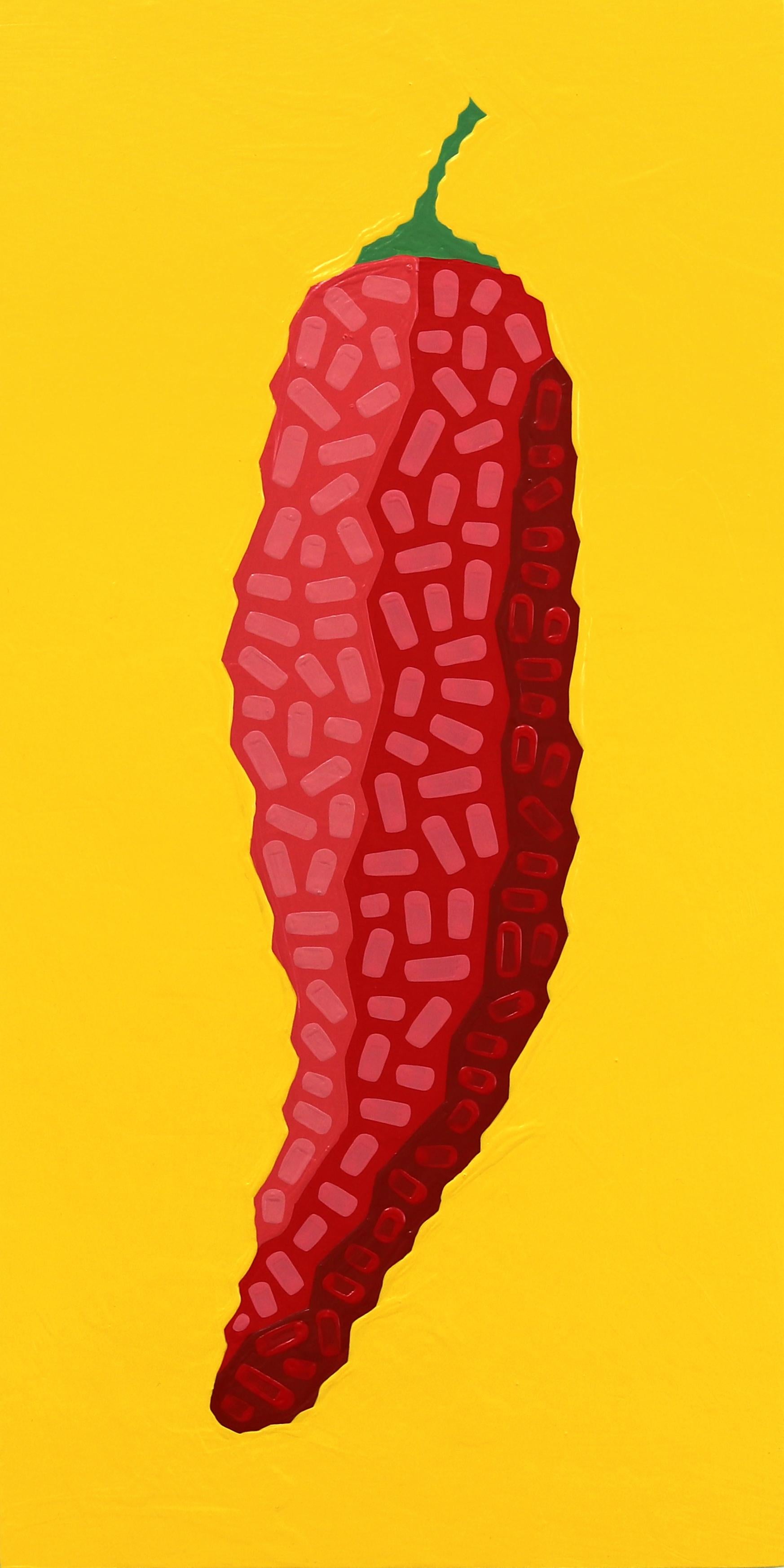 Will Beger Still-Life Painting – Fresno Amarillo  -  Leuchtend rot-gelbes, vom Südwesten inspiriertes Pop-Art-Gemälde für Lebensmittel