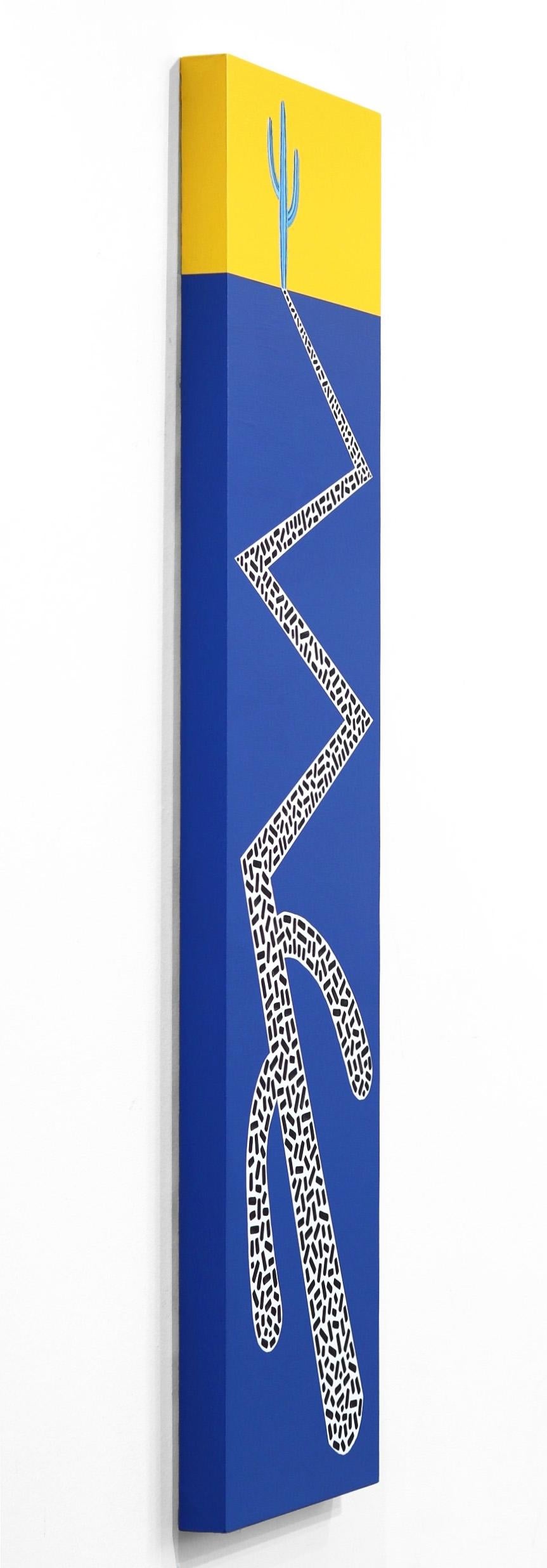 Gran Sombra  - Peinture originale de cactus d'inspiration du Sud-Ouest bleu et jaune - Bleu Abstract Painting par Will Beger