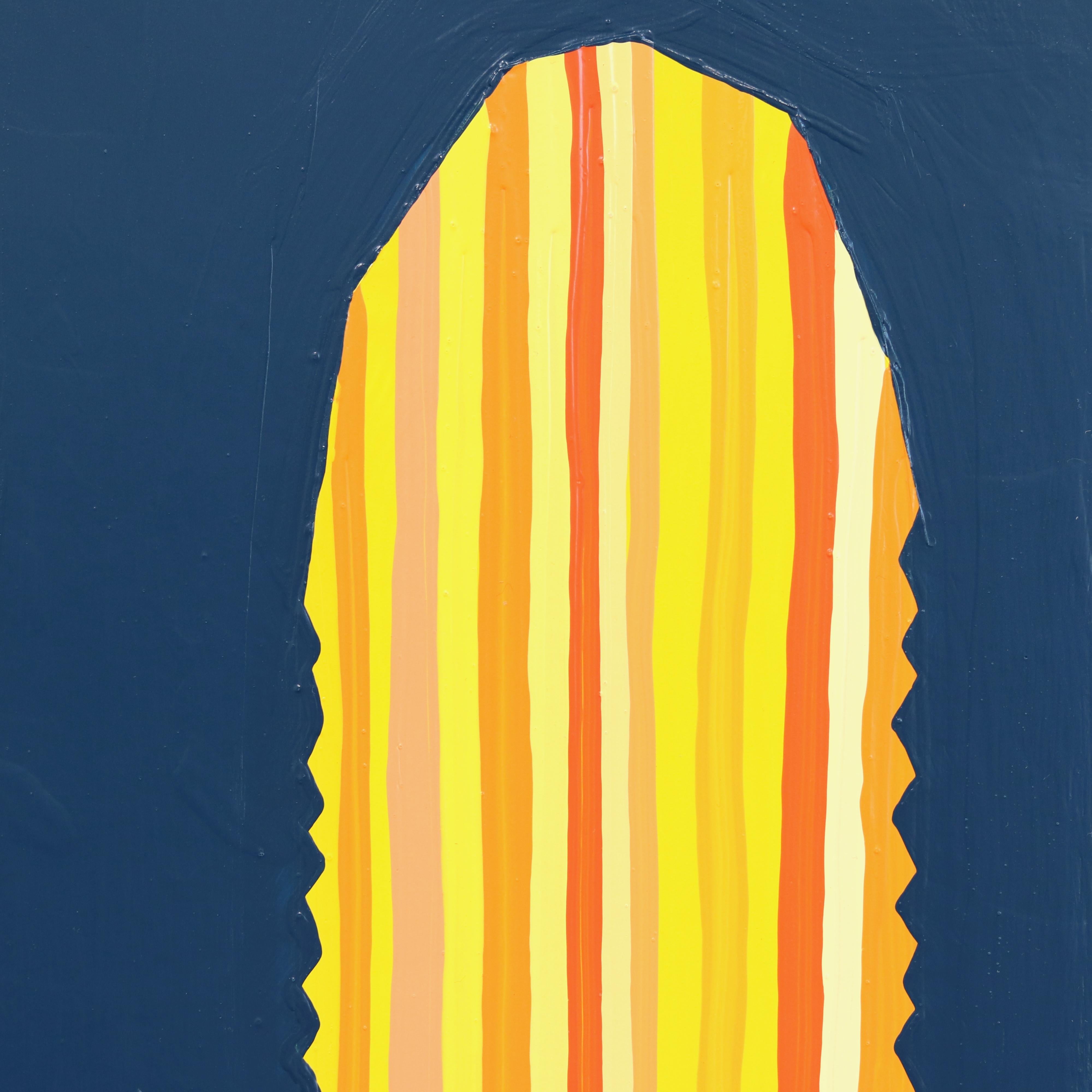 Illuminer - Peinture pop art de cactus, jaune et bleu, inspirée du sud-ouest en vente 1