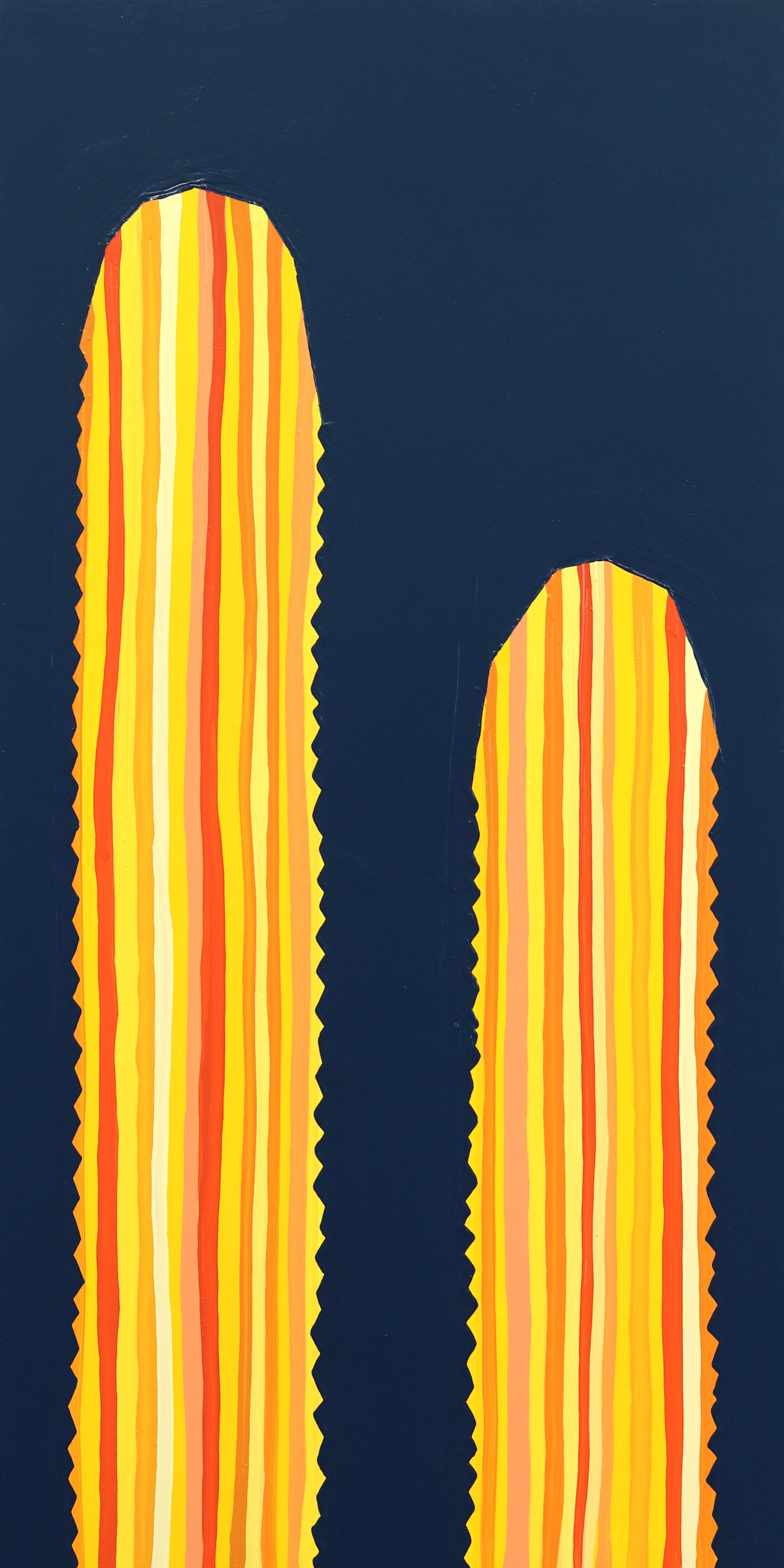 Figurative Painting Will Beger - Illuminer - Peinture pop art de cactus, jaune et bleu, inspirée du sud-ouest