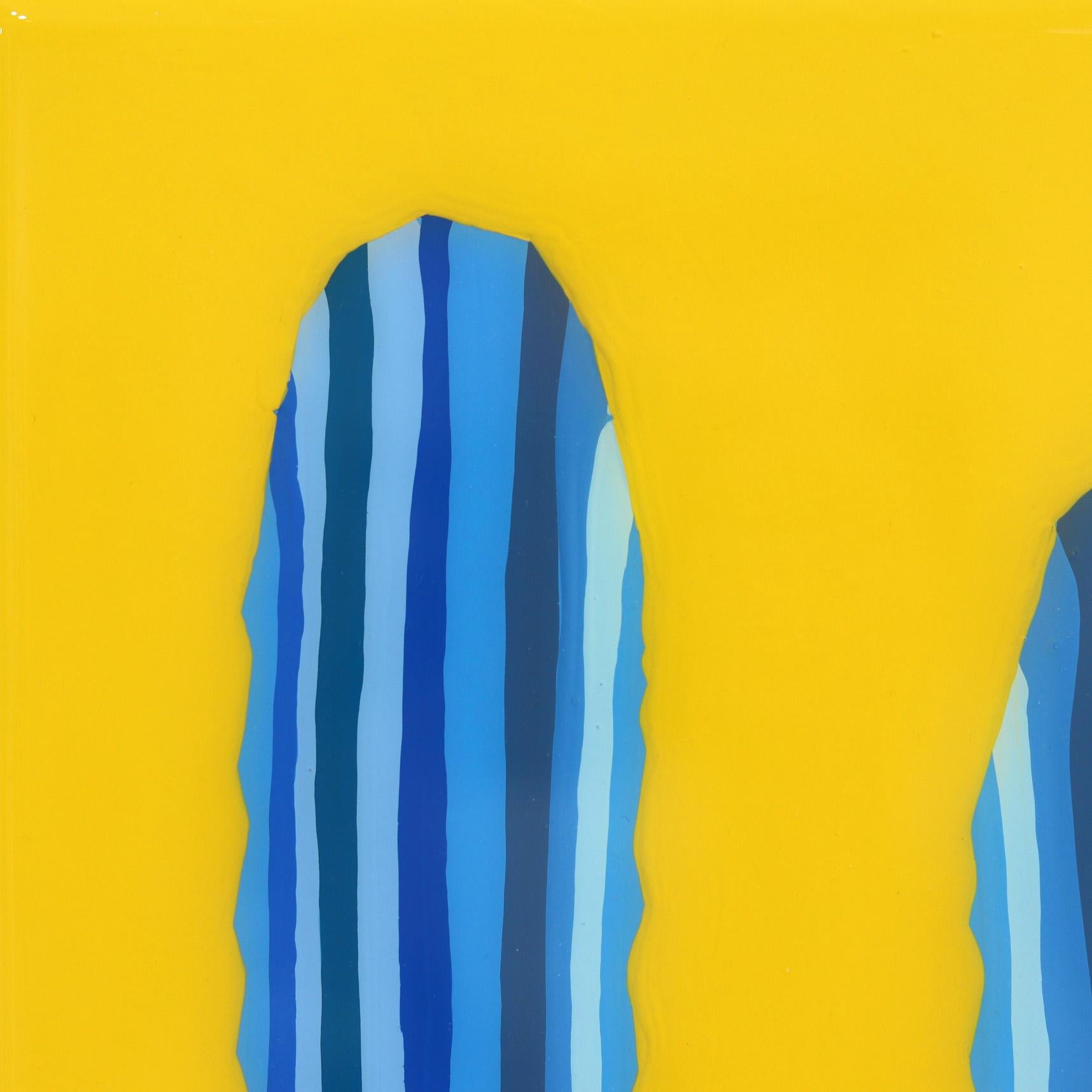 Peinture de cactus pop art d'inspiration sud-ouest, jaune et bleu vif - Modernisme américain Painting par Will Beger
