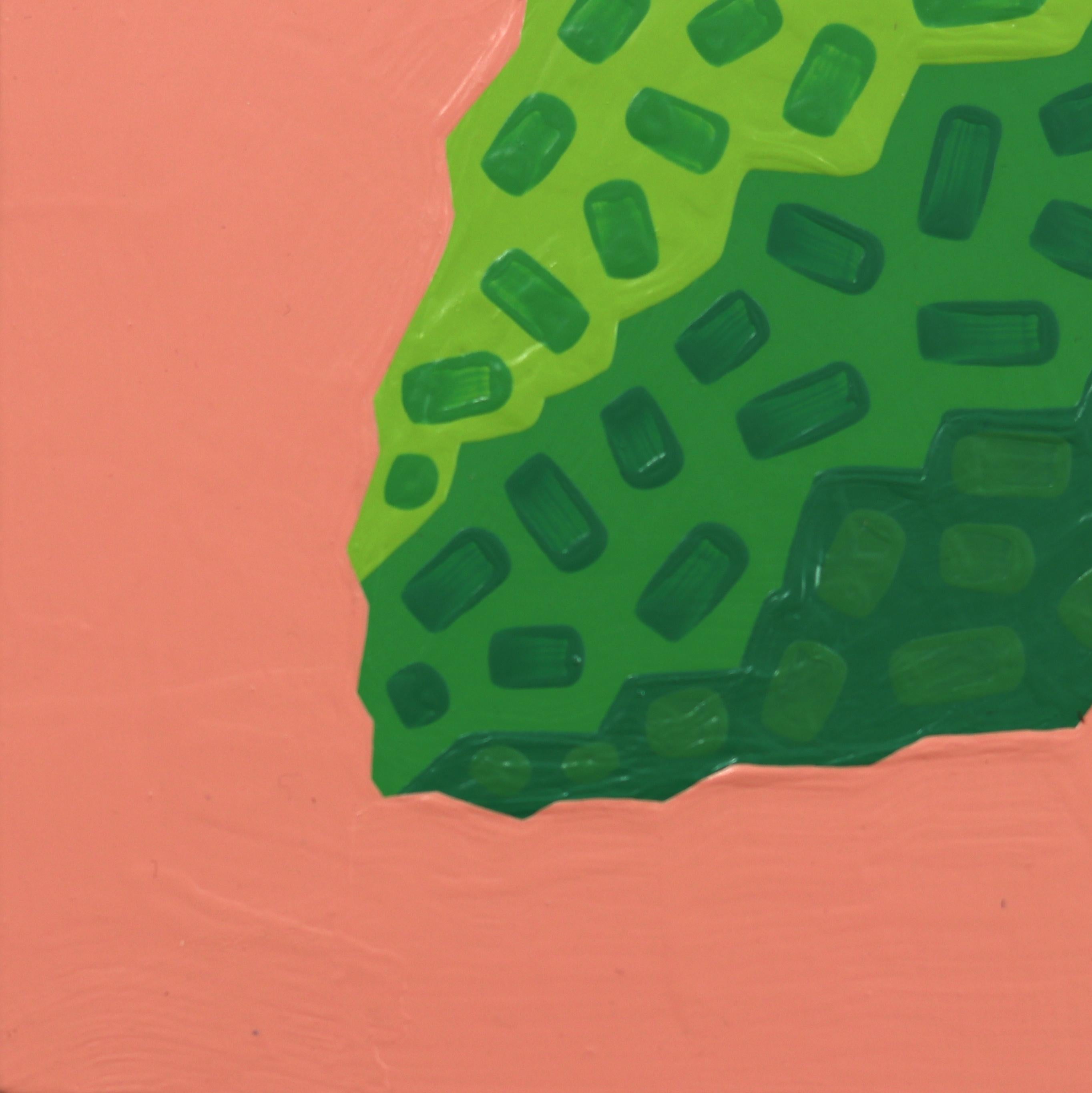 Pequeña lima - Pintura frutal abstracta pop art minimalista verde y rosa en venta 4