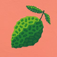 Little Lime - Grünes und rosafarbenes minimalistisches abstraktes Pop-Art-Obstgemälde