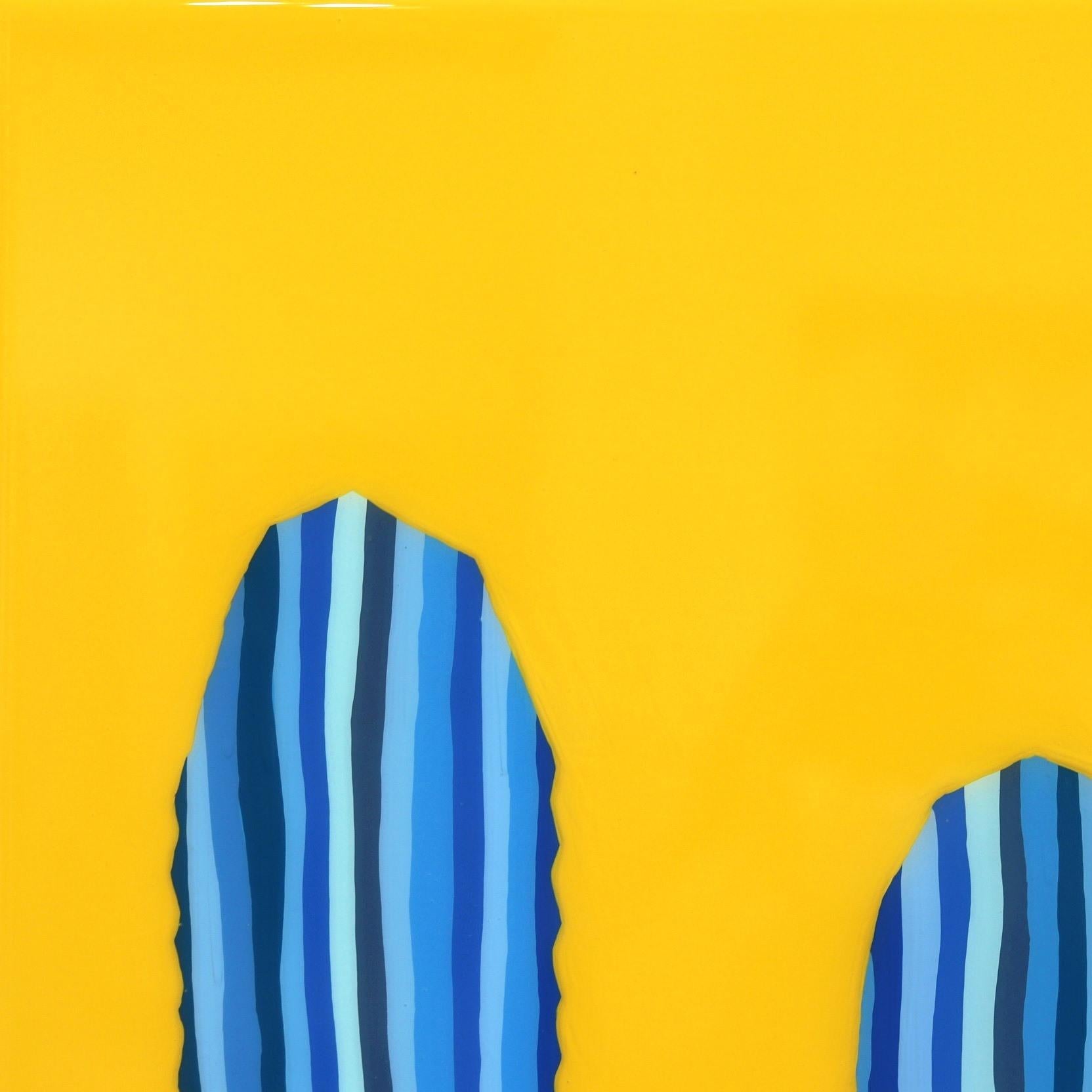 Mañana Amarilla- Vibrant Yellow Blue Southwest Inspired Pop Art Cactus Painting - Orange Abstract Painting by Will Beger