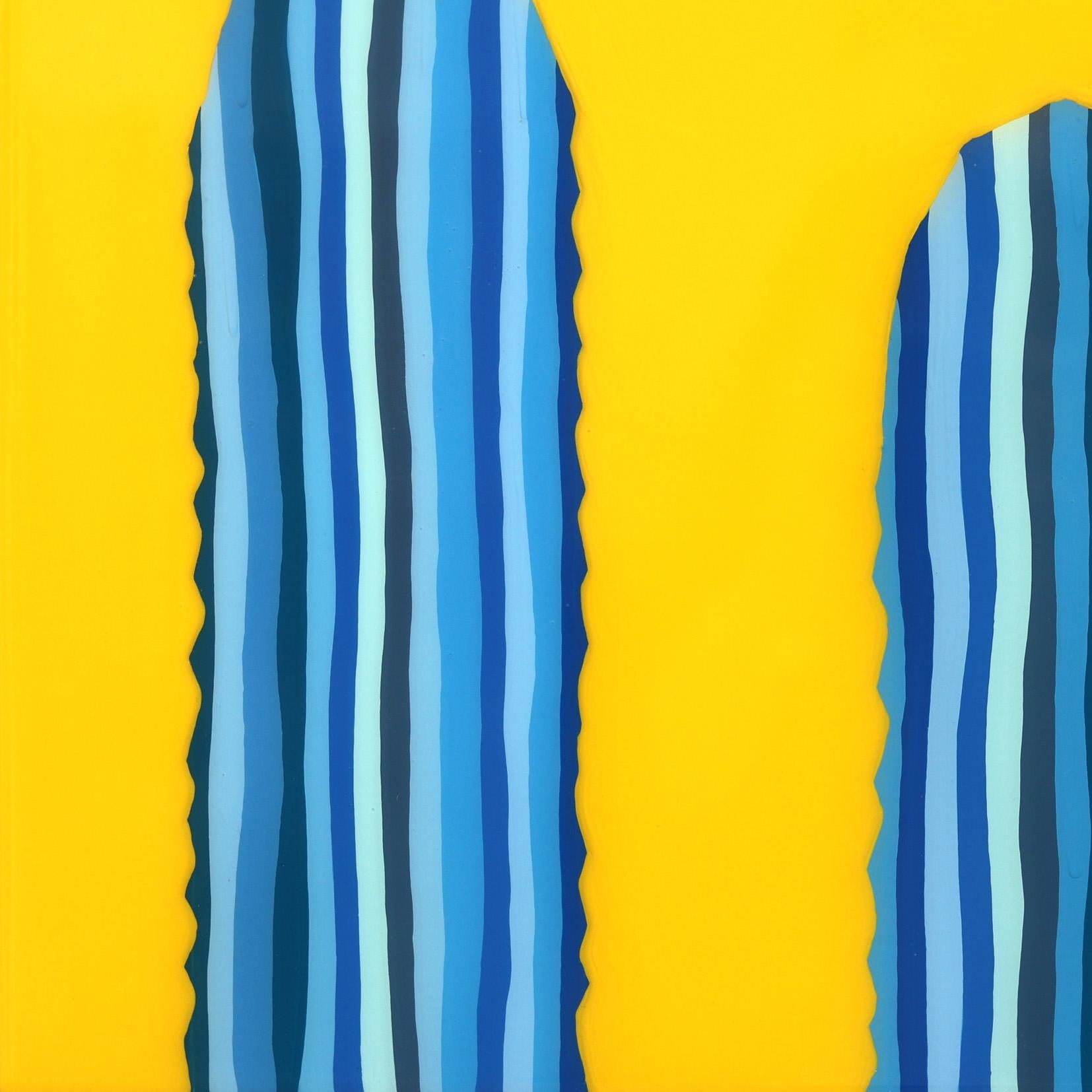 Mañana Amarilla- Vibrant Yellow Blue Southwest Inspired Pop Art Cactus Painting For Sale 3