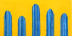 Mañana Amarilla- Peinture pop art de cactus d'un jaune bleu vibrant inspirée du sud-ouest