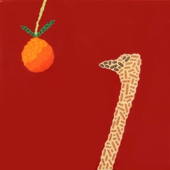 Orange Strauß  Vibrant Southwest inspirierte Pop-Art-Obstvogel-Gemälde