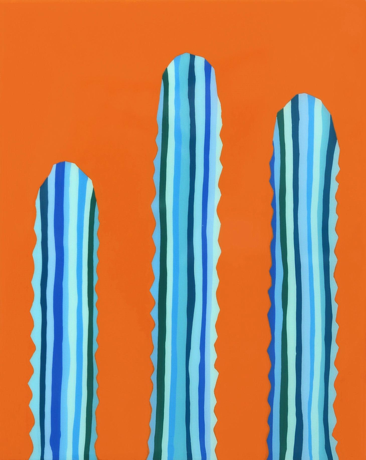 Will Beger Landscape Painting – Poco Jugo – lebhaftes orange-blaues, vom Südwesten inspiriertes Pop-Art-Kactus-Gemälde