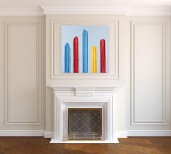 Primaria - Pintura Pop Art Cactus Vibrante Rojo Azul Amarillo Inspirada en el Sudoeste