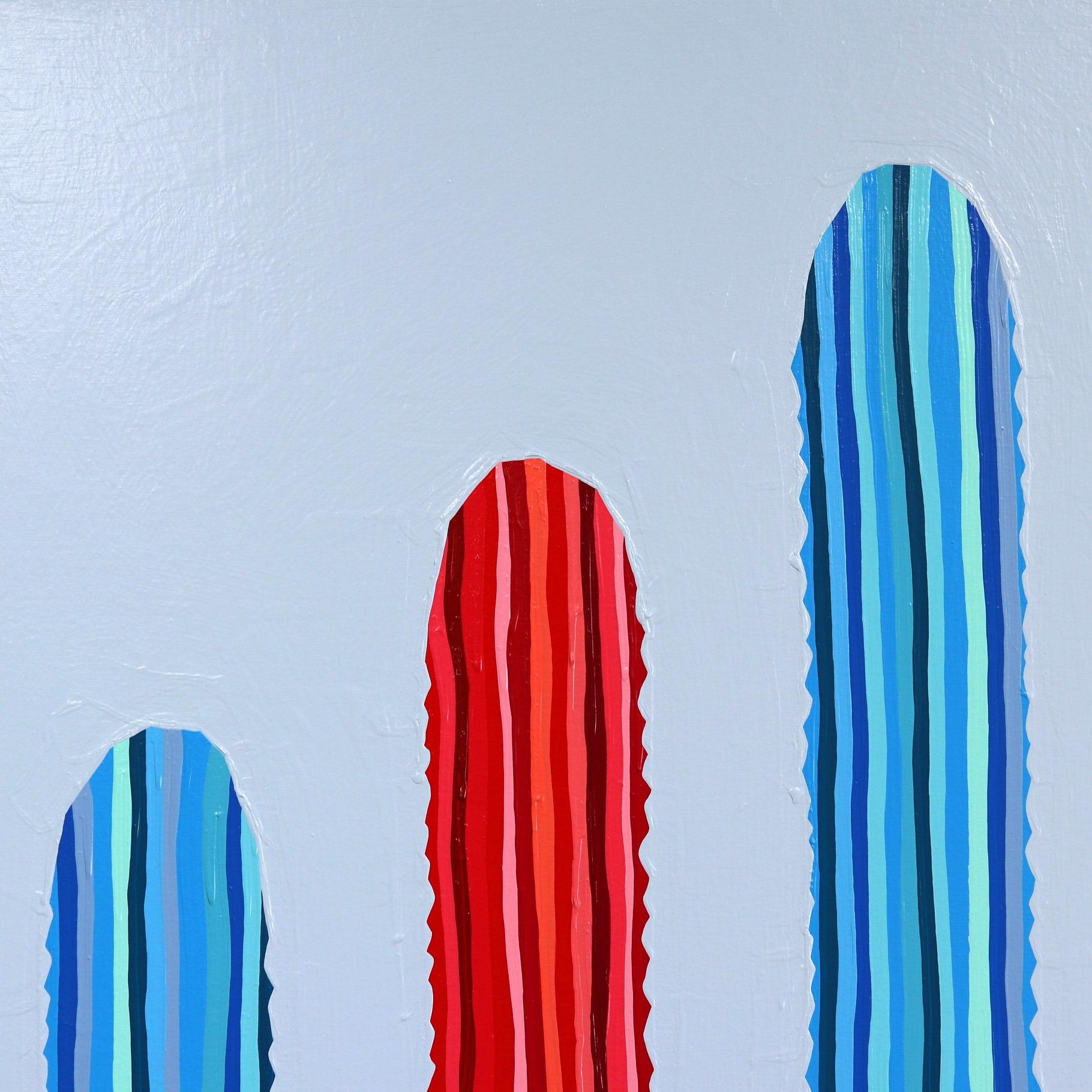 Peinture de cactus d'inspiration Pop Art du Sud-Ouest rouge, bleu et jaune vif Primaria - Minimaliste Painting par Will Beger